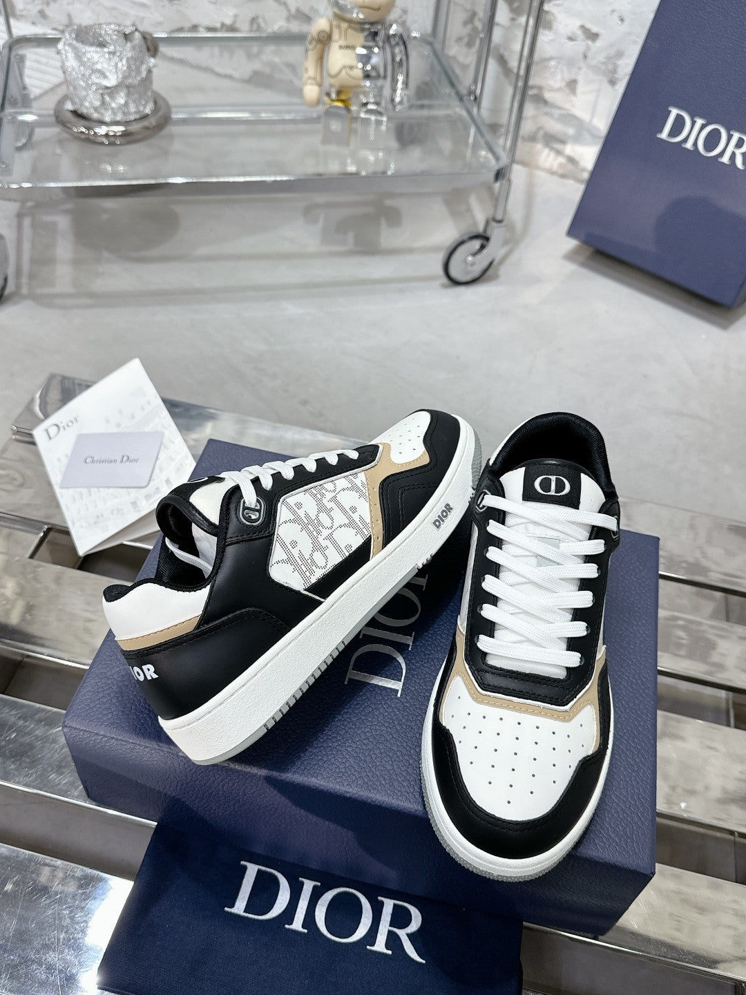 CD B27 Low-Top Sneaker 30mm In Black White Monogram Calfskin 100809