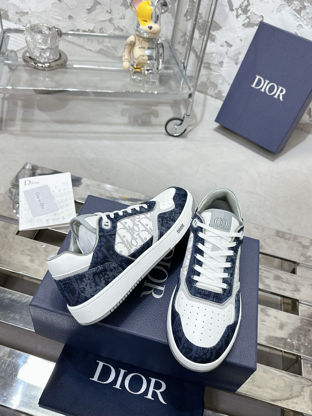 CD B27 Low-Top Sneaker 30mm In Deep Blue Monogram Calfskin  100821