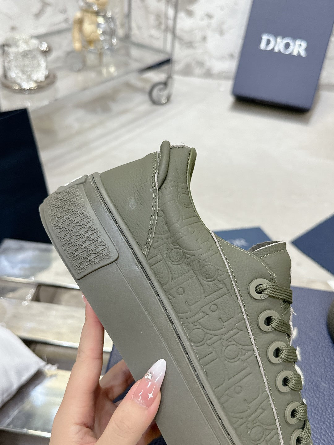 CD B33 Sneaker 30mm In Grey Green Monogram Calfskin 100556