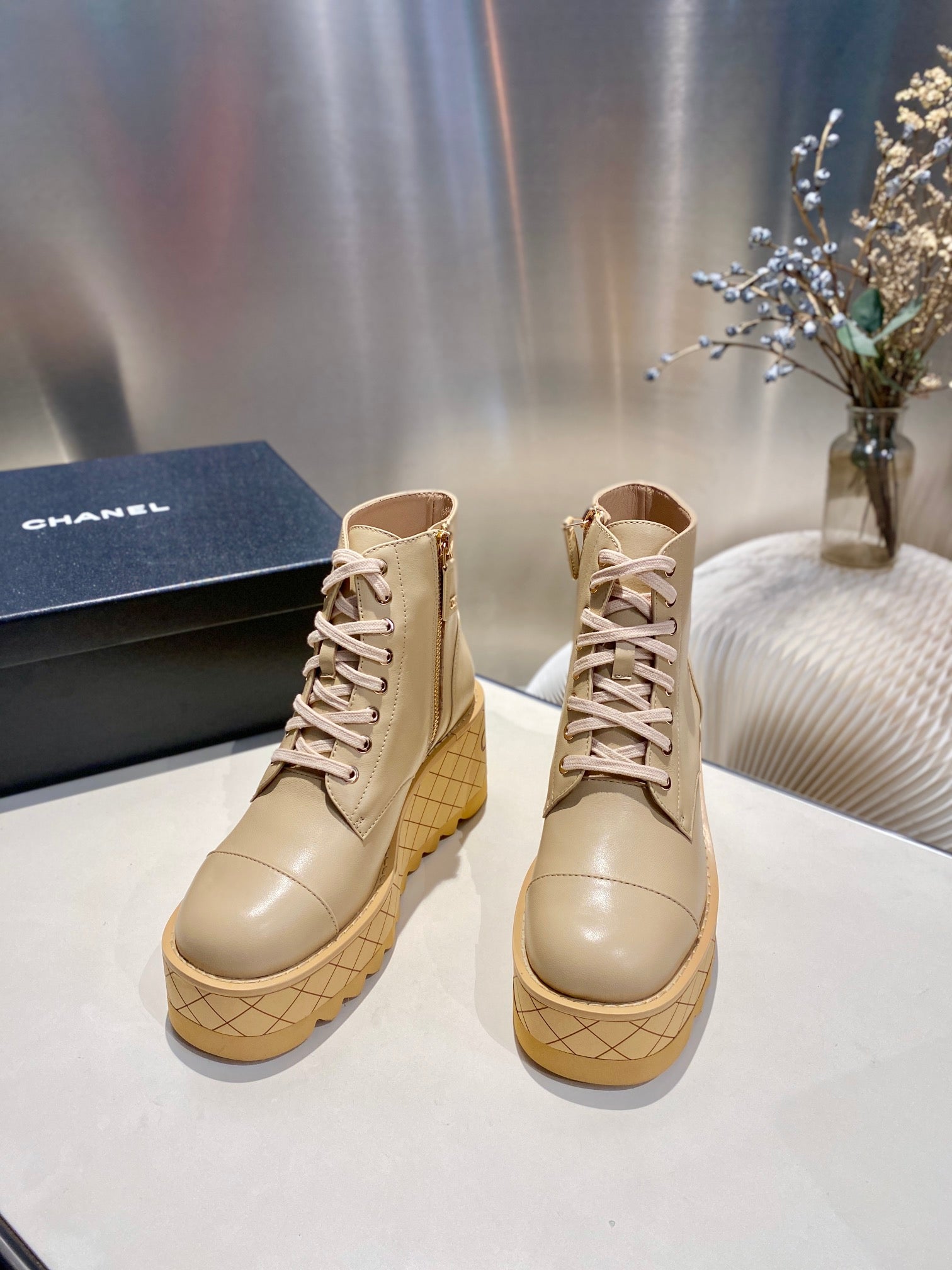 CC Ankle Boots 100m Beige Lambskin