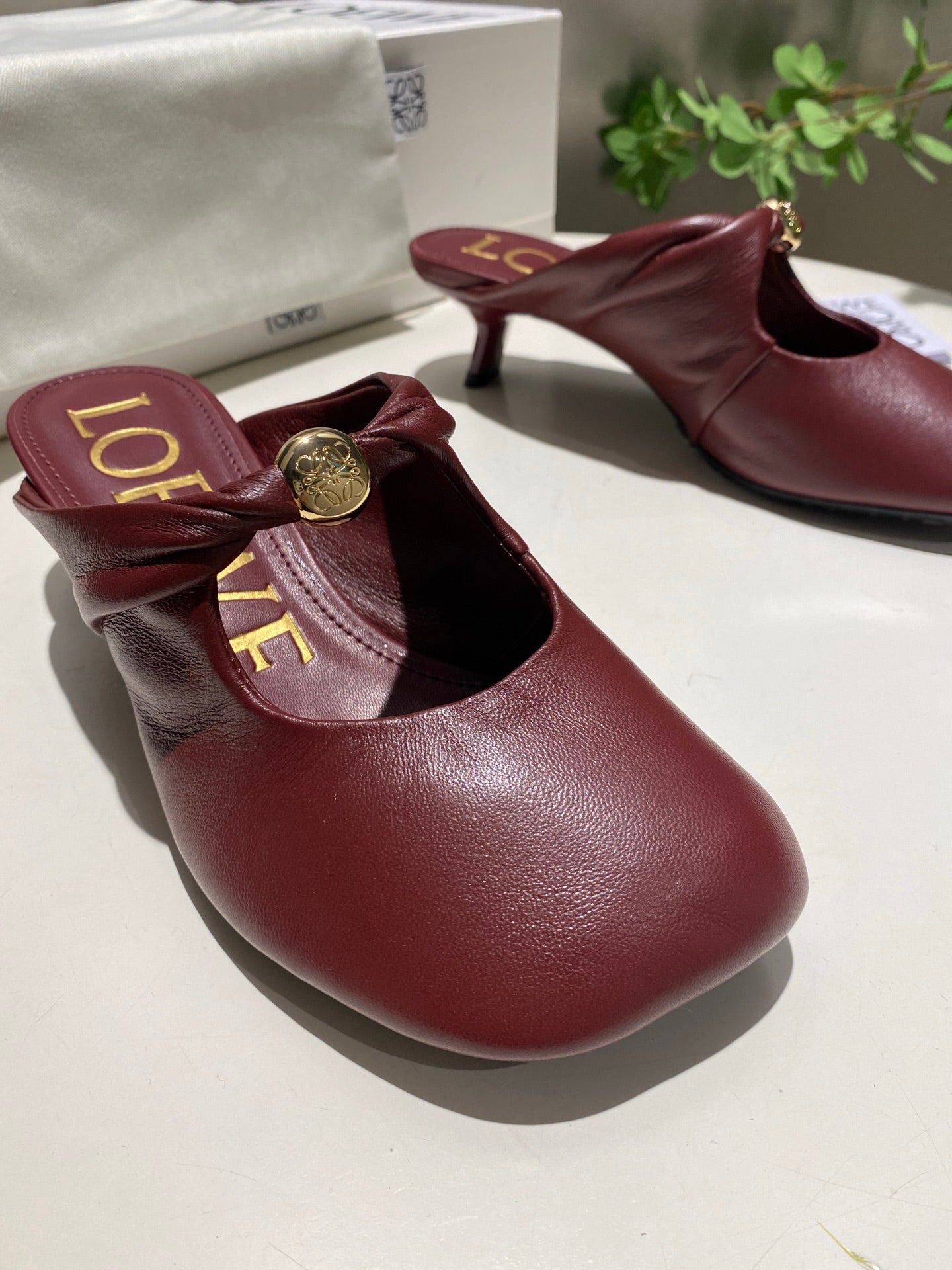Loewe 25 Pebble Mule Ruby Red Lambskin