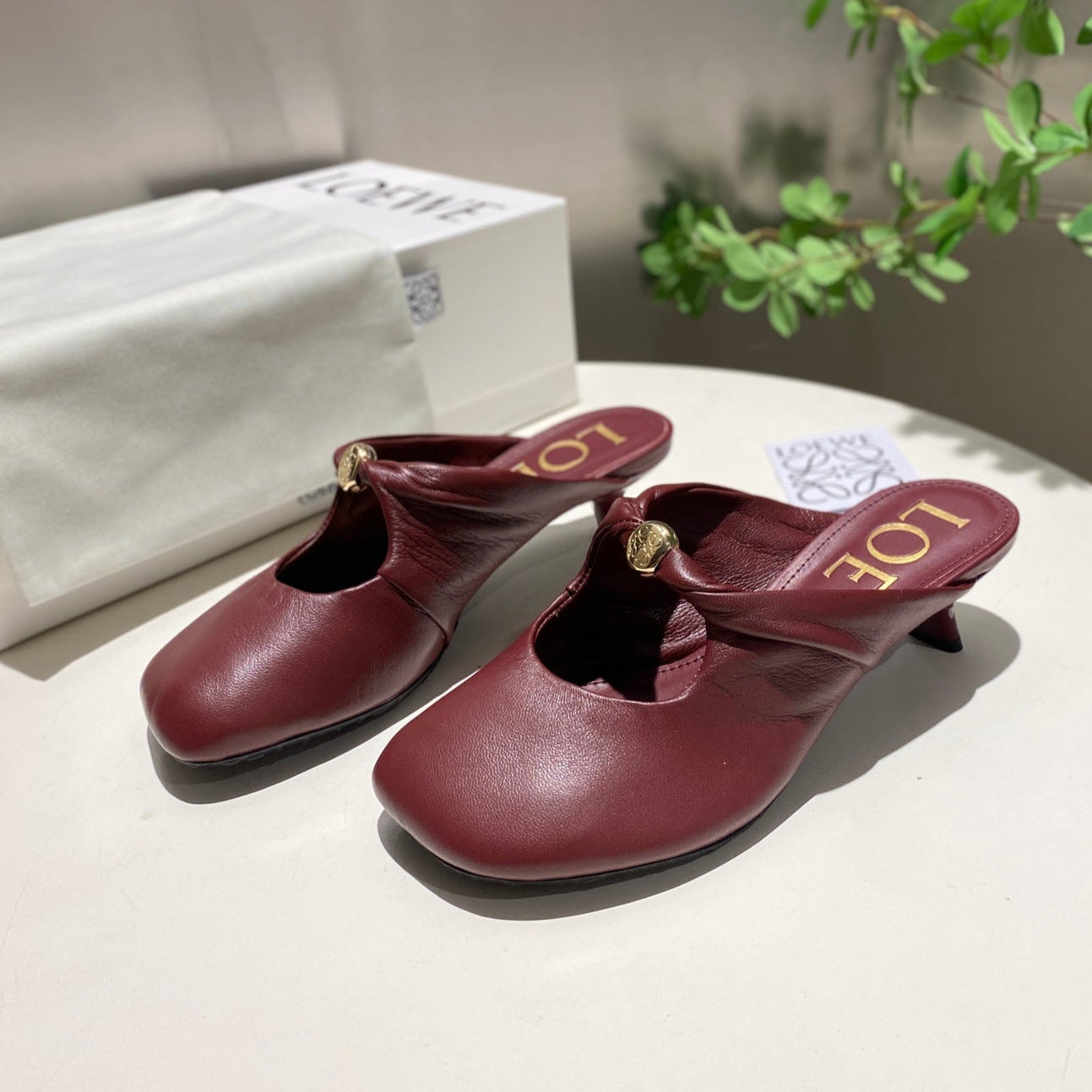 Loewe 25 Pebble Mule Ruby Red Lambskin