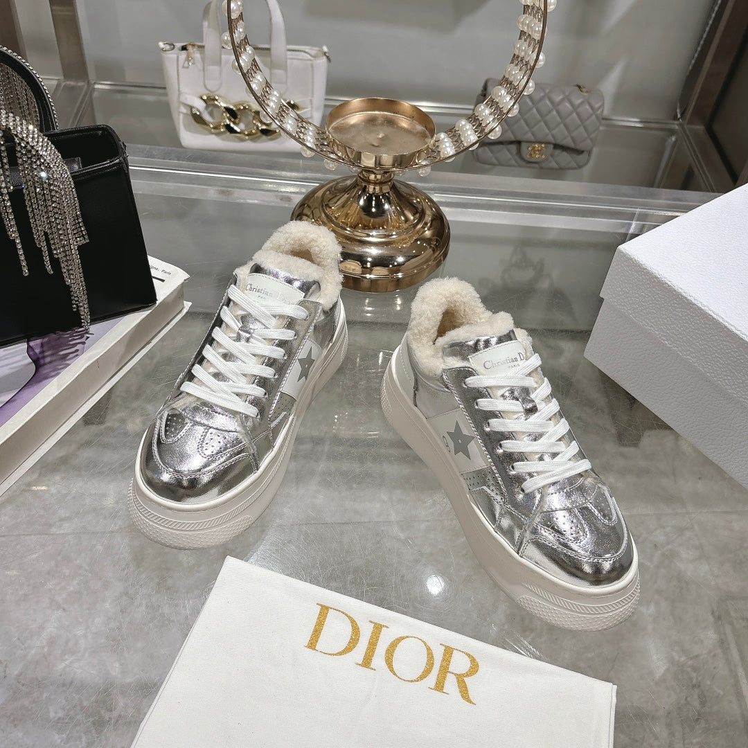 CD Dior Star Platform Sneaker In Glossy Silver Cowhide 996418