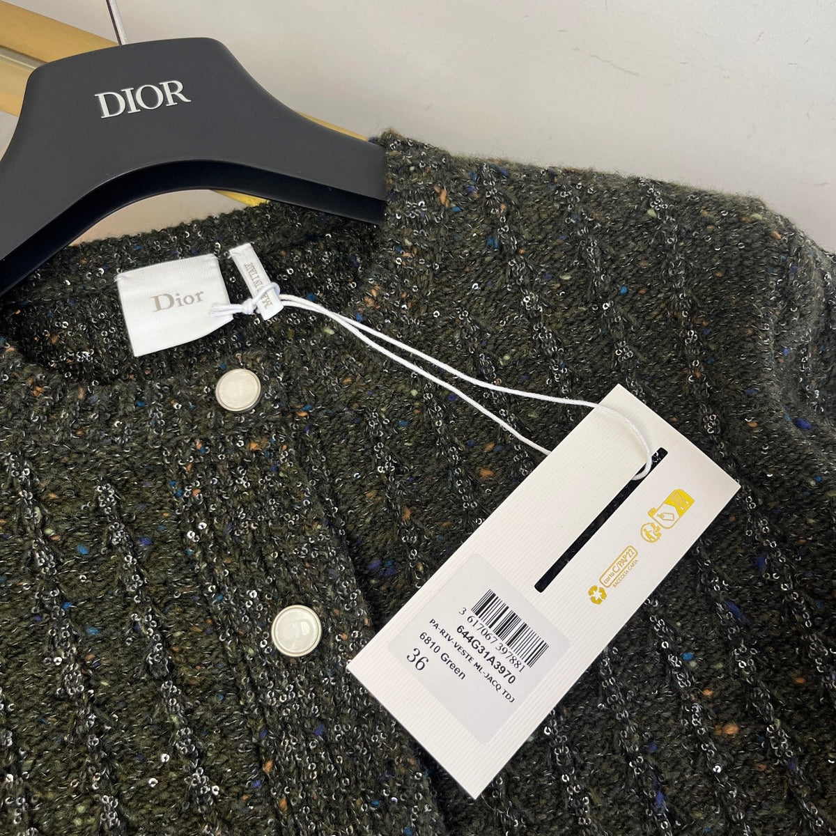 Dior 2026 Cardigan Moss Green Wool With Sequins 435412