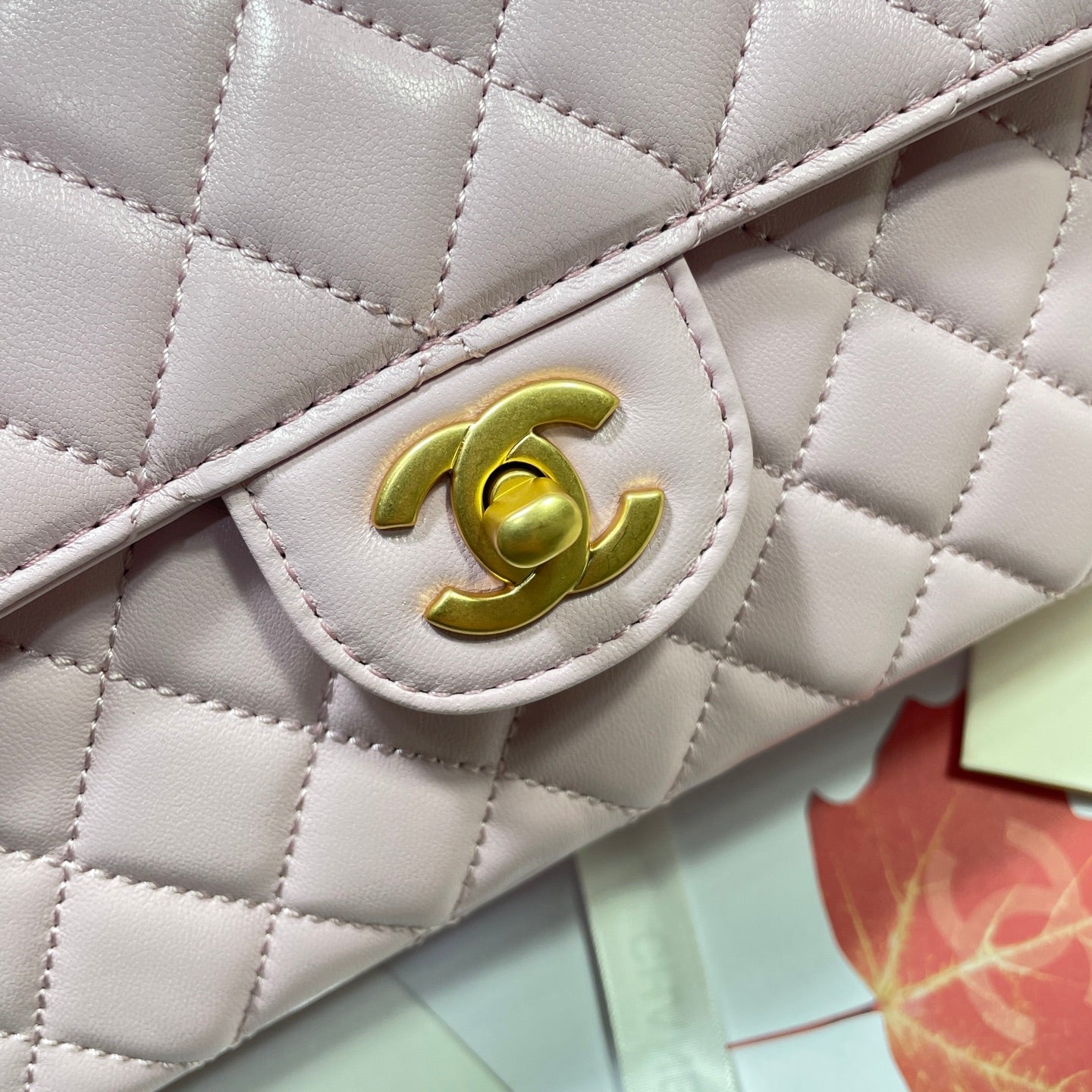 CC 25P Medium Flap Bag 25cm Top Handle Pink Calfskin Gold Hardware