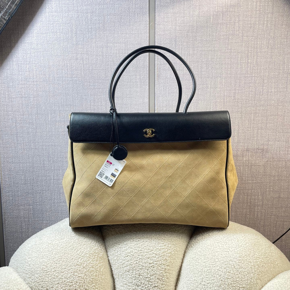 Chanel 2026 Large Urban Essential Bag 43cm Black Beige Leather Suede