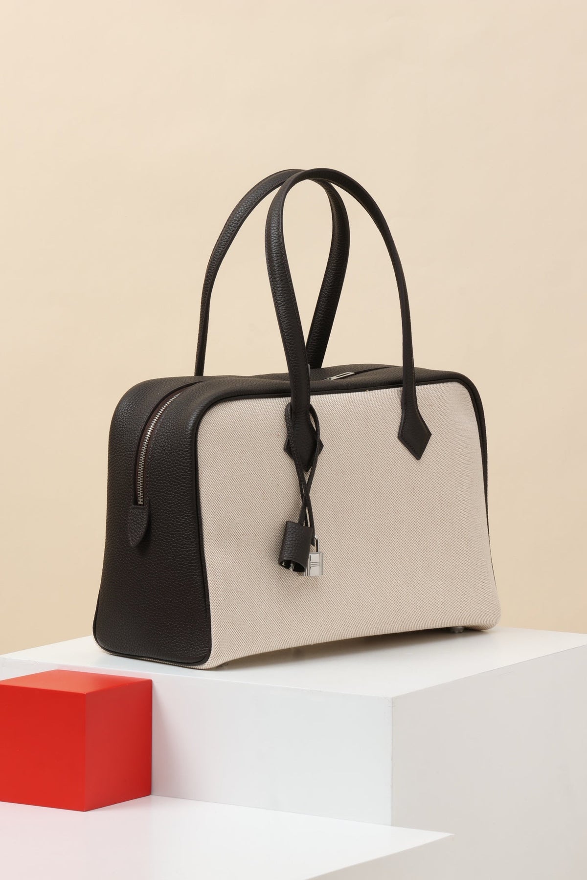 High-end Hermes 2026 Toile Victoria Bag 35cm Canvas Leather