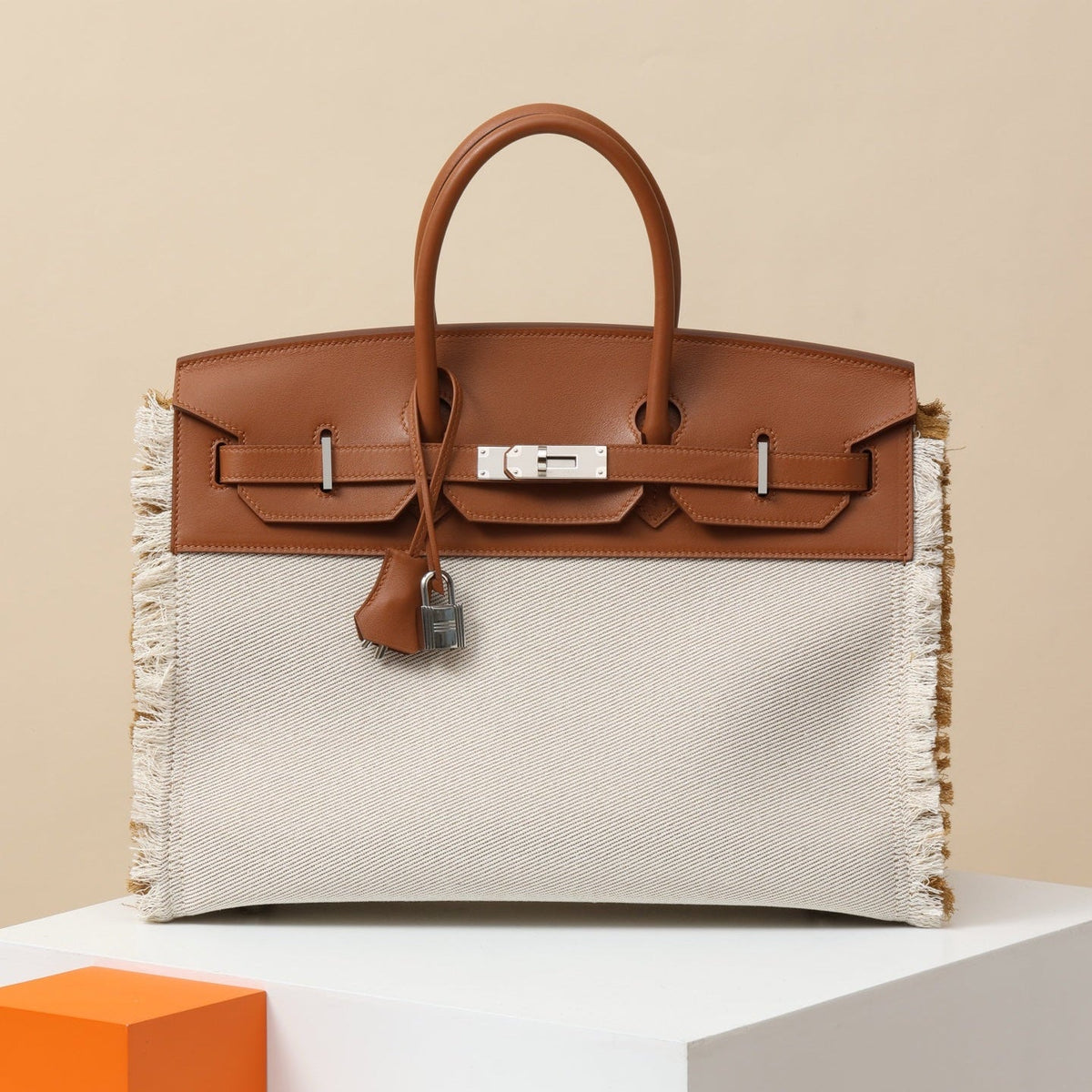 High-end Hermes 2026 Fray Birkin 35 Bag Canvas/Swift Leather