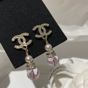 CC  Pink Crystal Gold Pearl Earrings