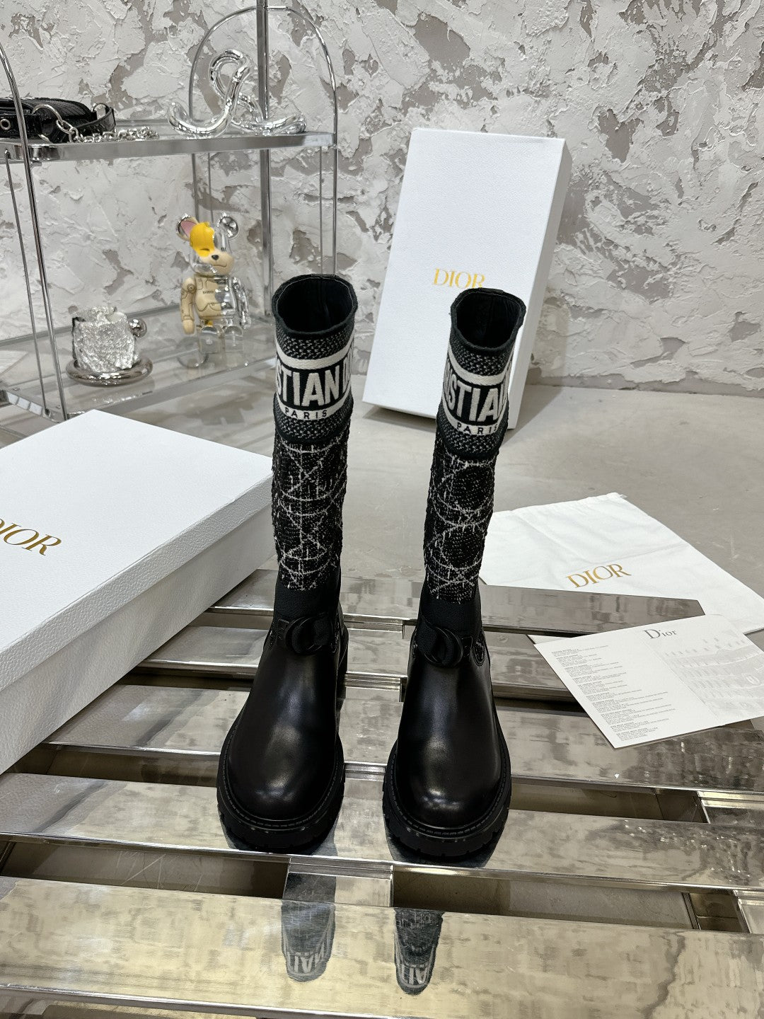 D-Major Boot In Black Mix White Denim Fabric 100564