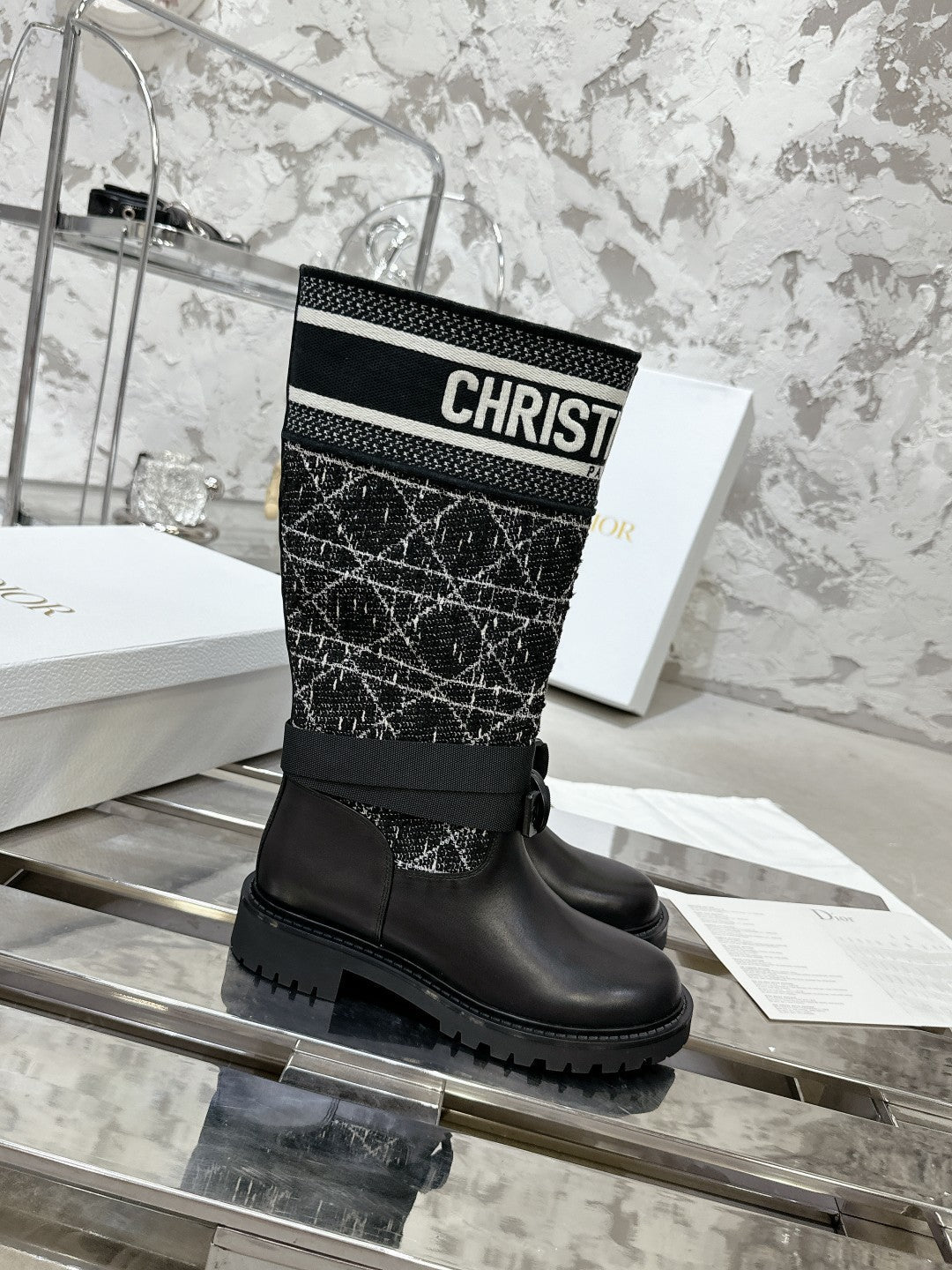 D-Major Boot In Black Mix White Denim Fabric 100564