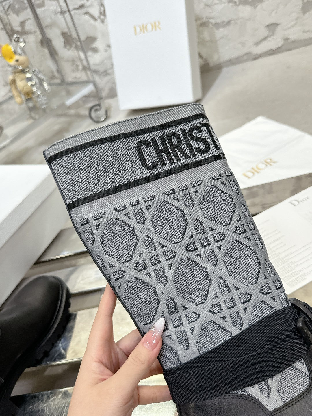 D-Major Boot In Grey Mix Black Denim Fabric 100570