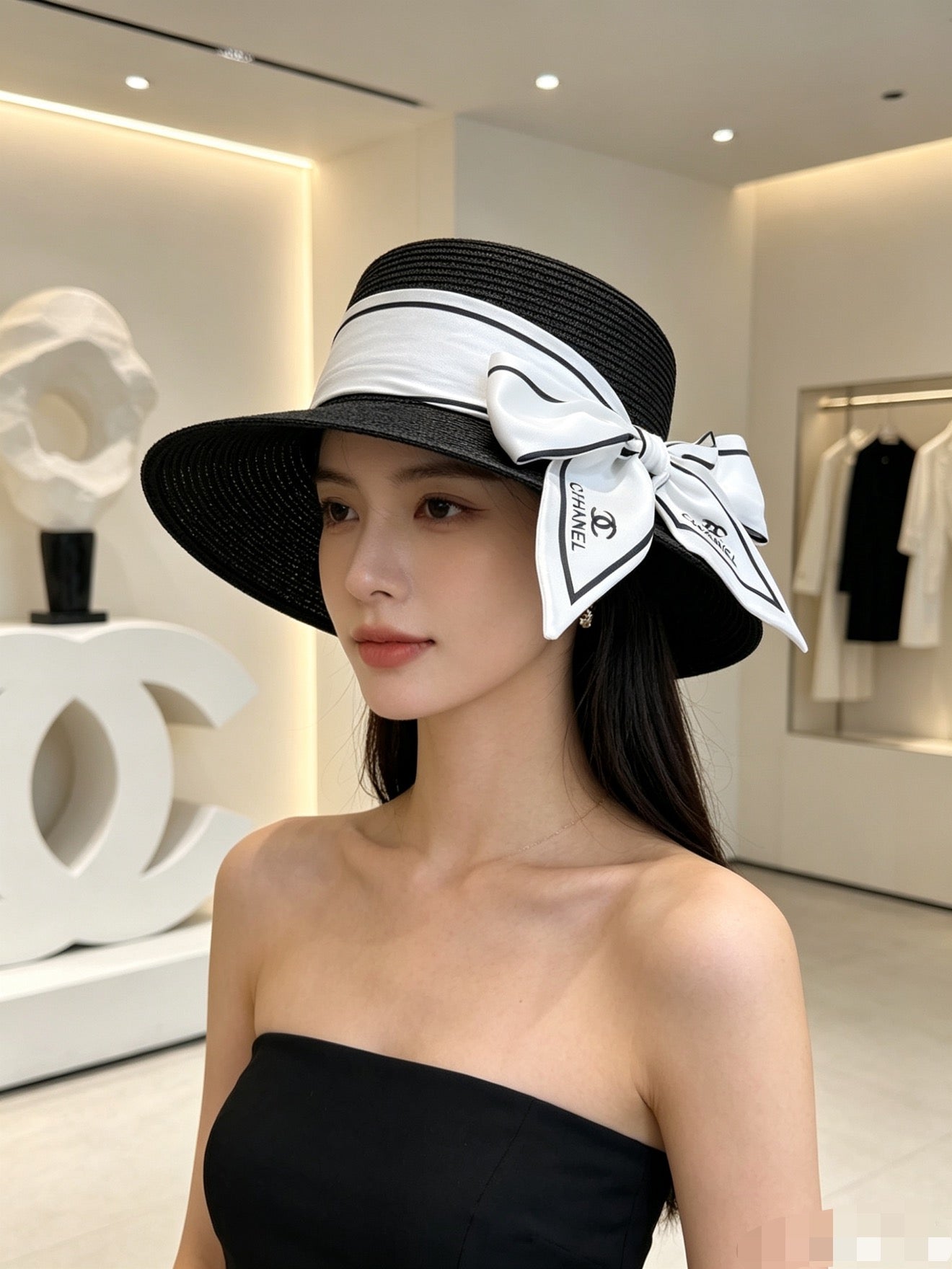 Chanel Straw Hat With Ribbon 380745