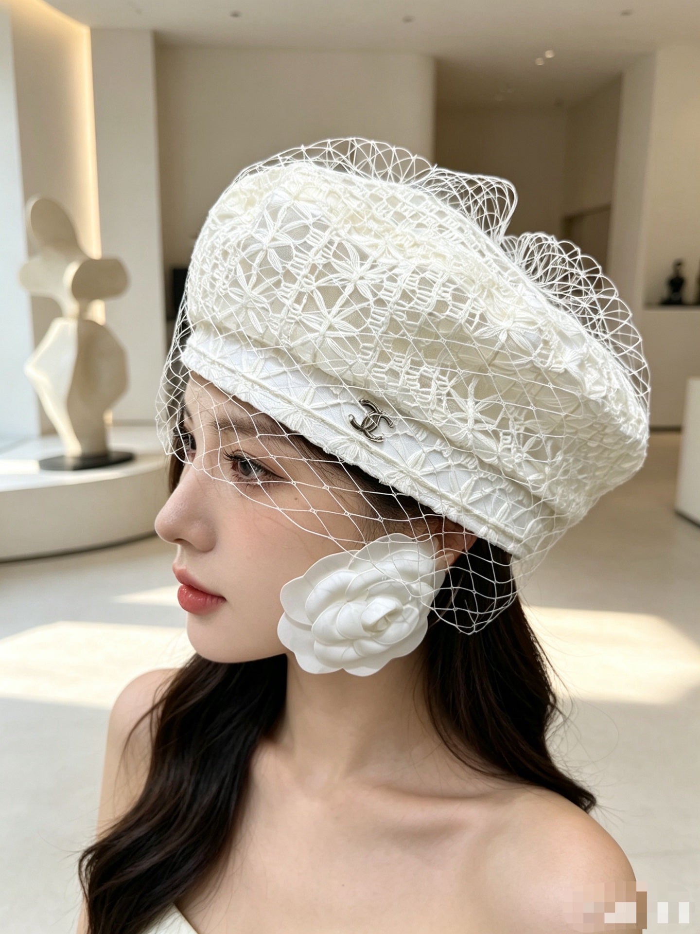 Chanel Lace Mesh Beret 413052