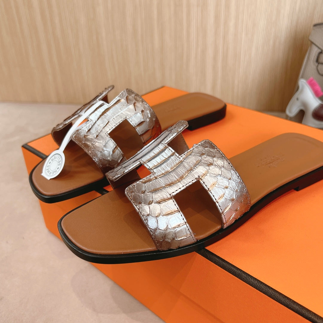 HM Oran Sandals Brown Sliver Calfskin 312774