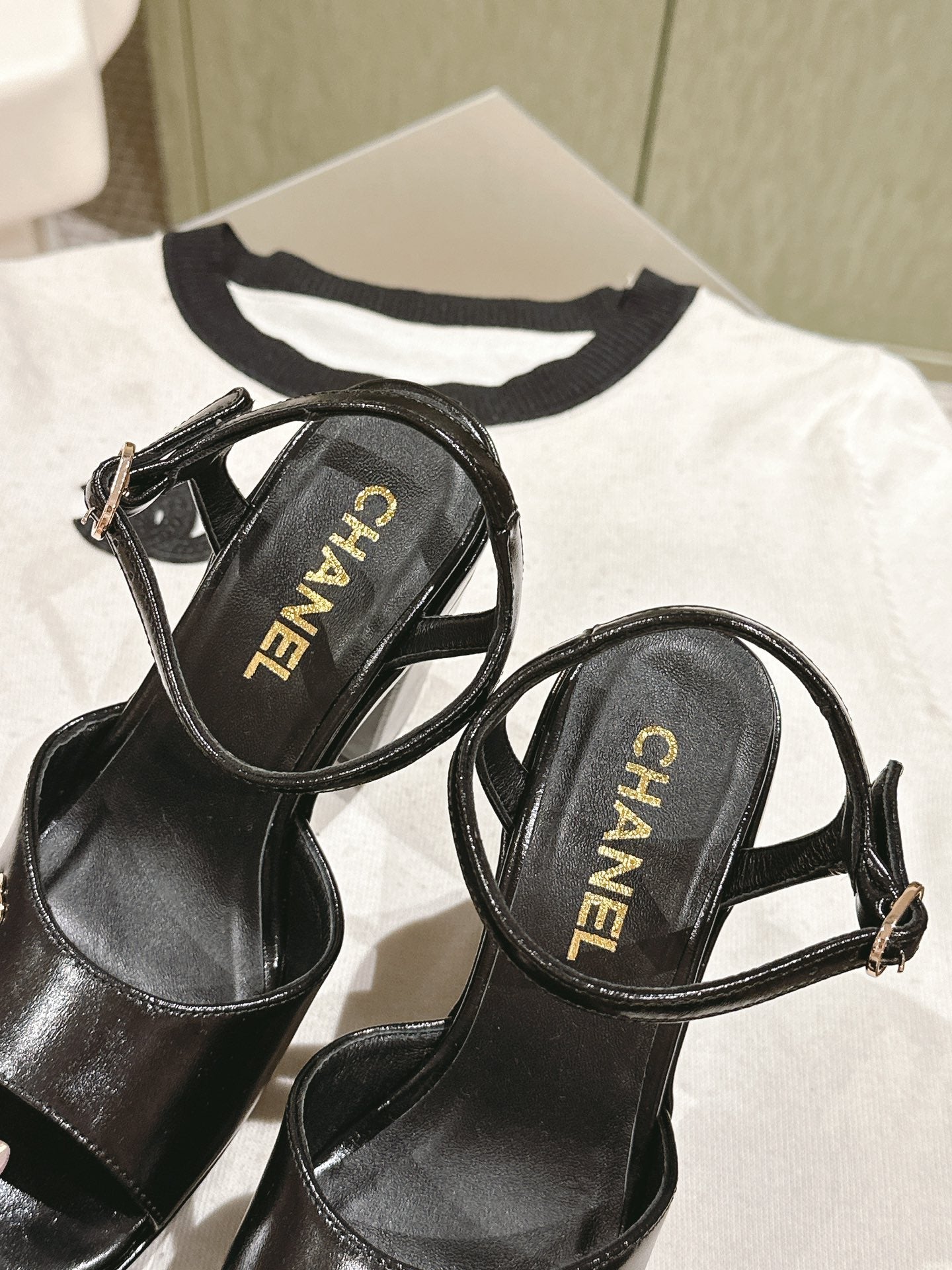 CC HIGH SANDAL BLACK CALFSKIN