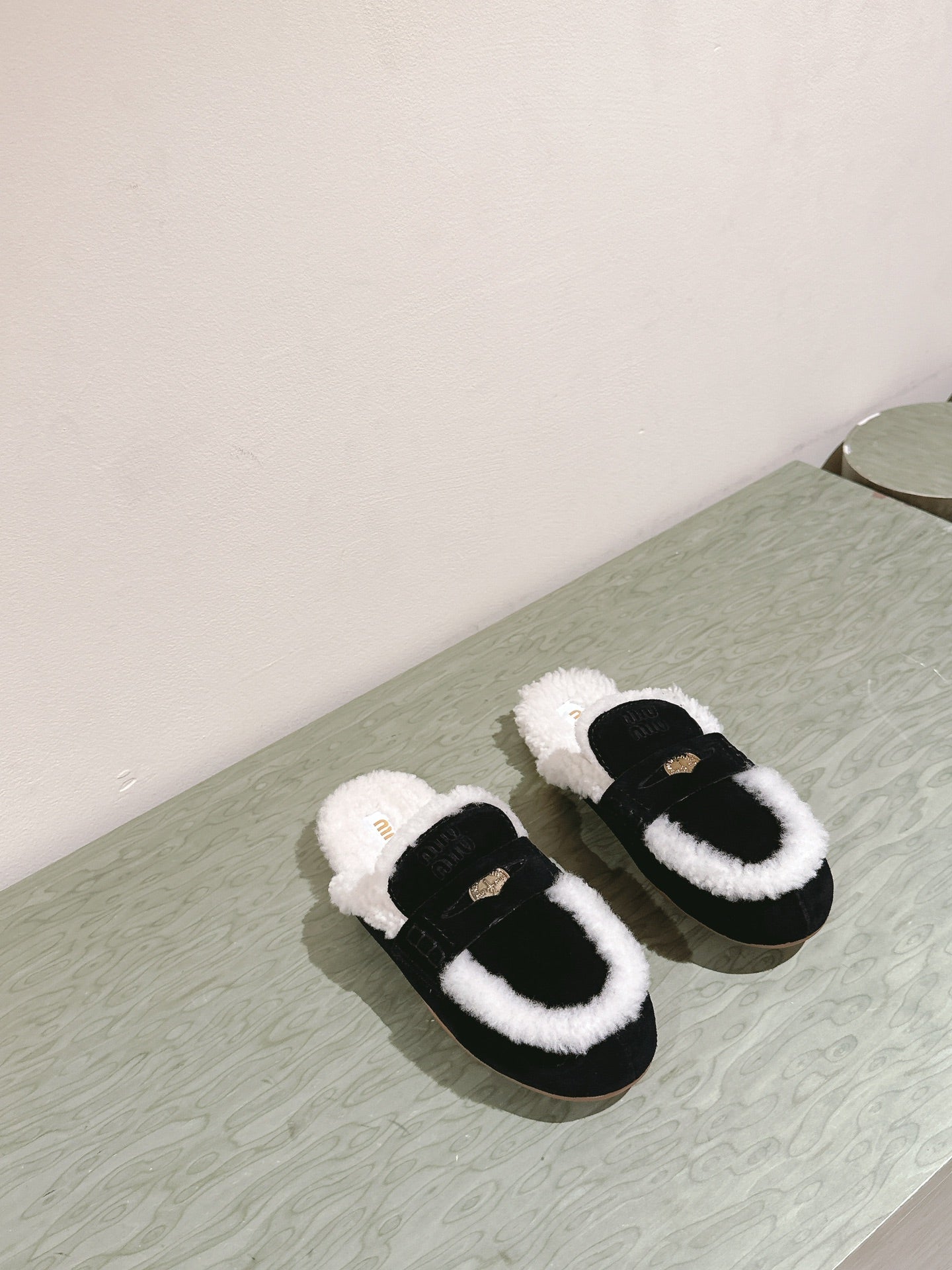 Miu Mule Half Fur  Black Suede