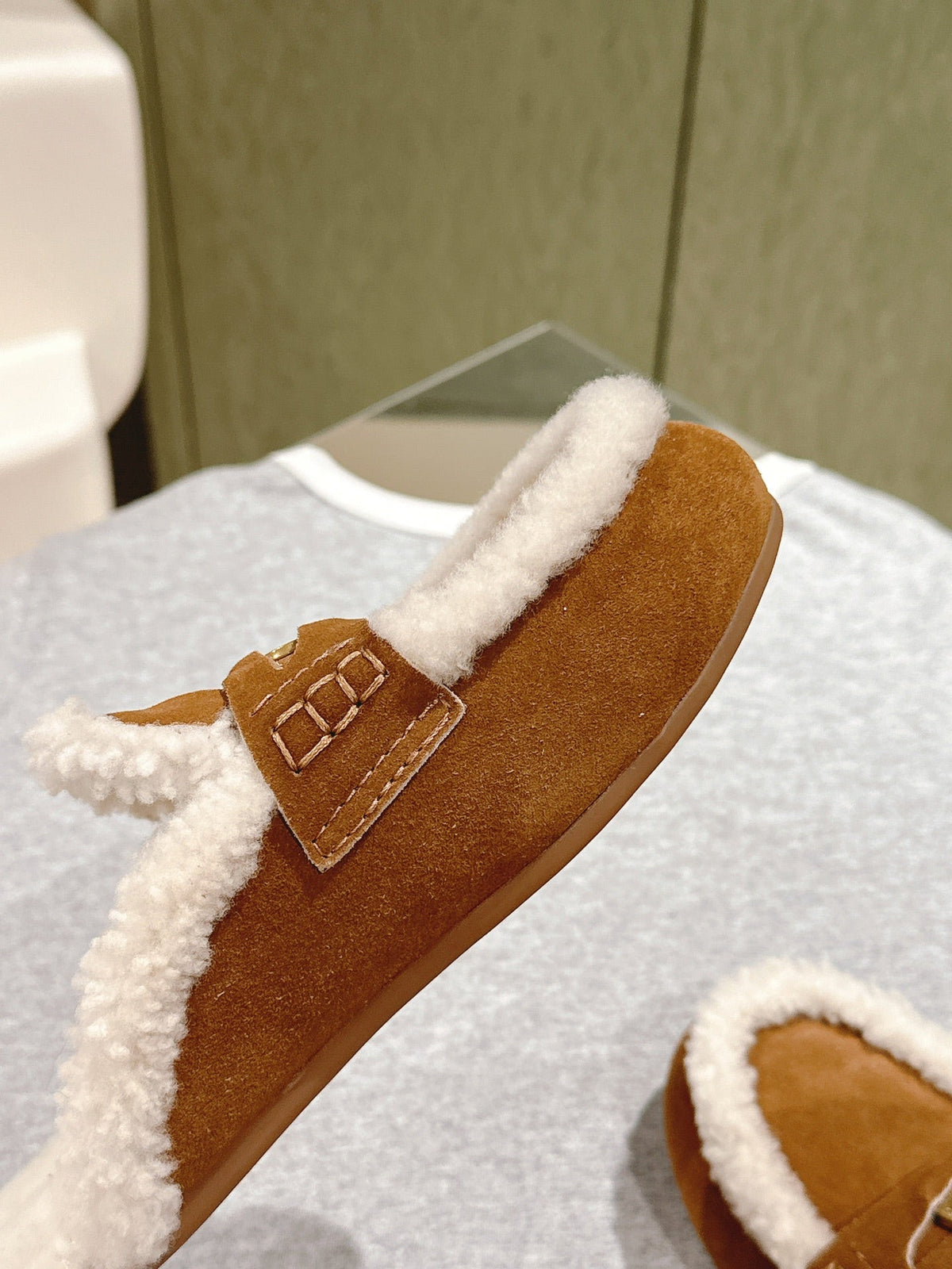 Miu Mule Half Fur Caramel Suede