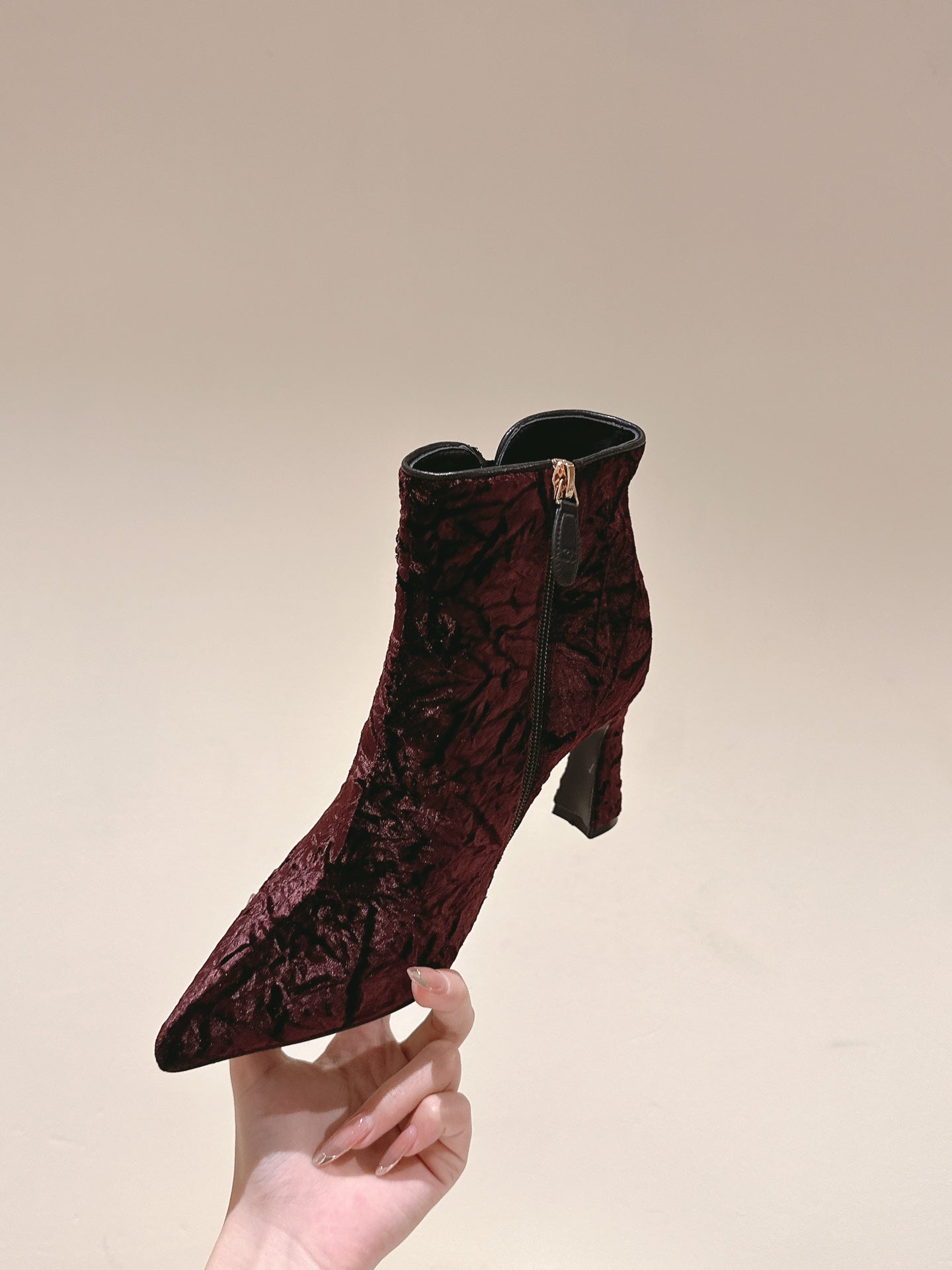 CC Ankle Boots 85mm Brown Red Rough Velvet Fabric