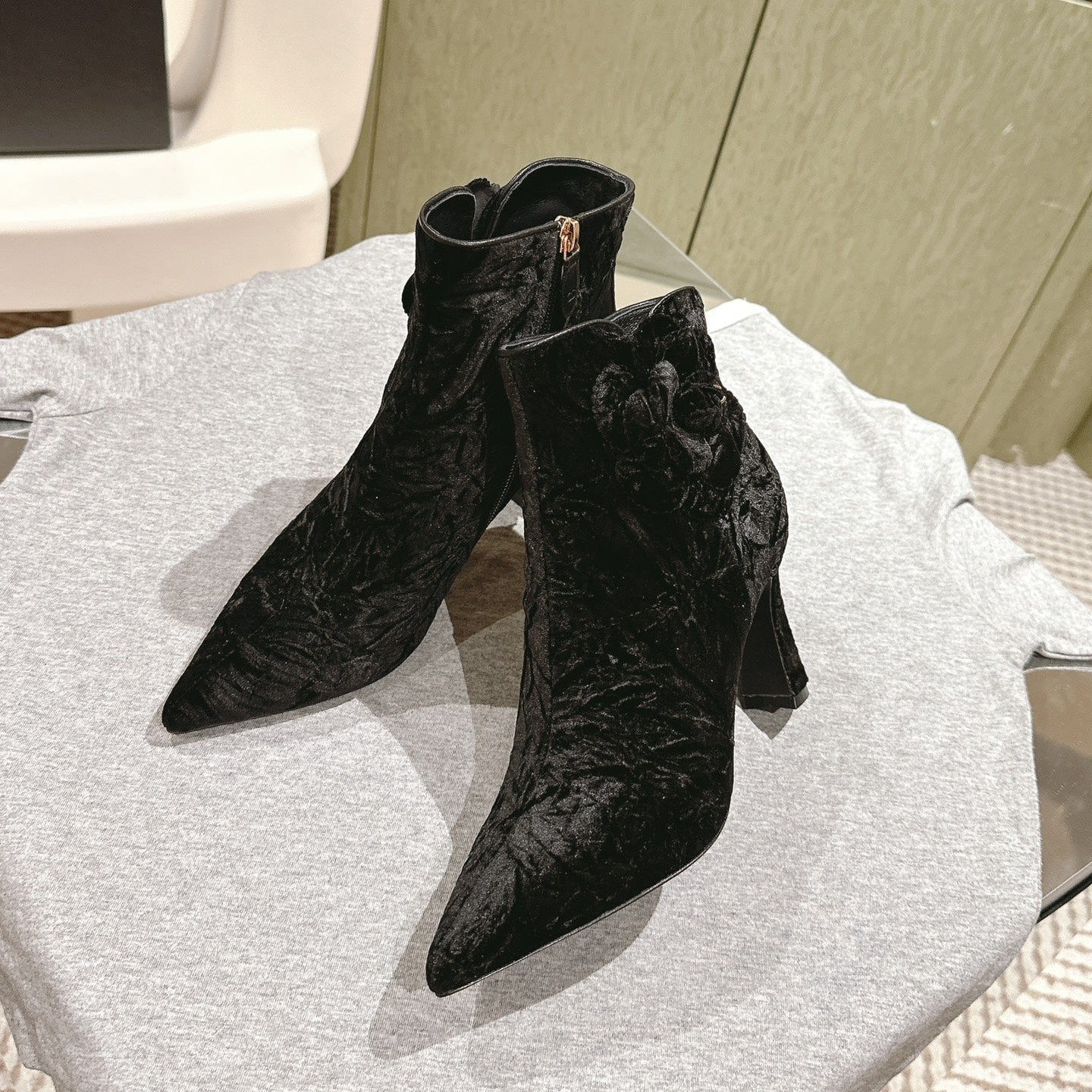 CC Ankle Boots 85mm Black Rough Velvet Fabric