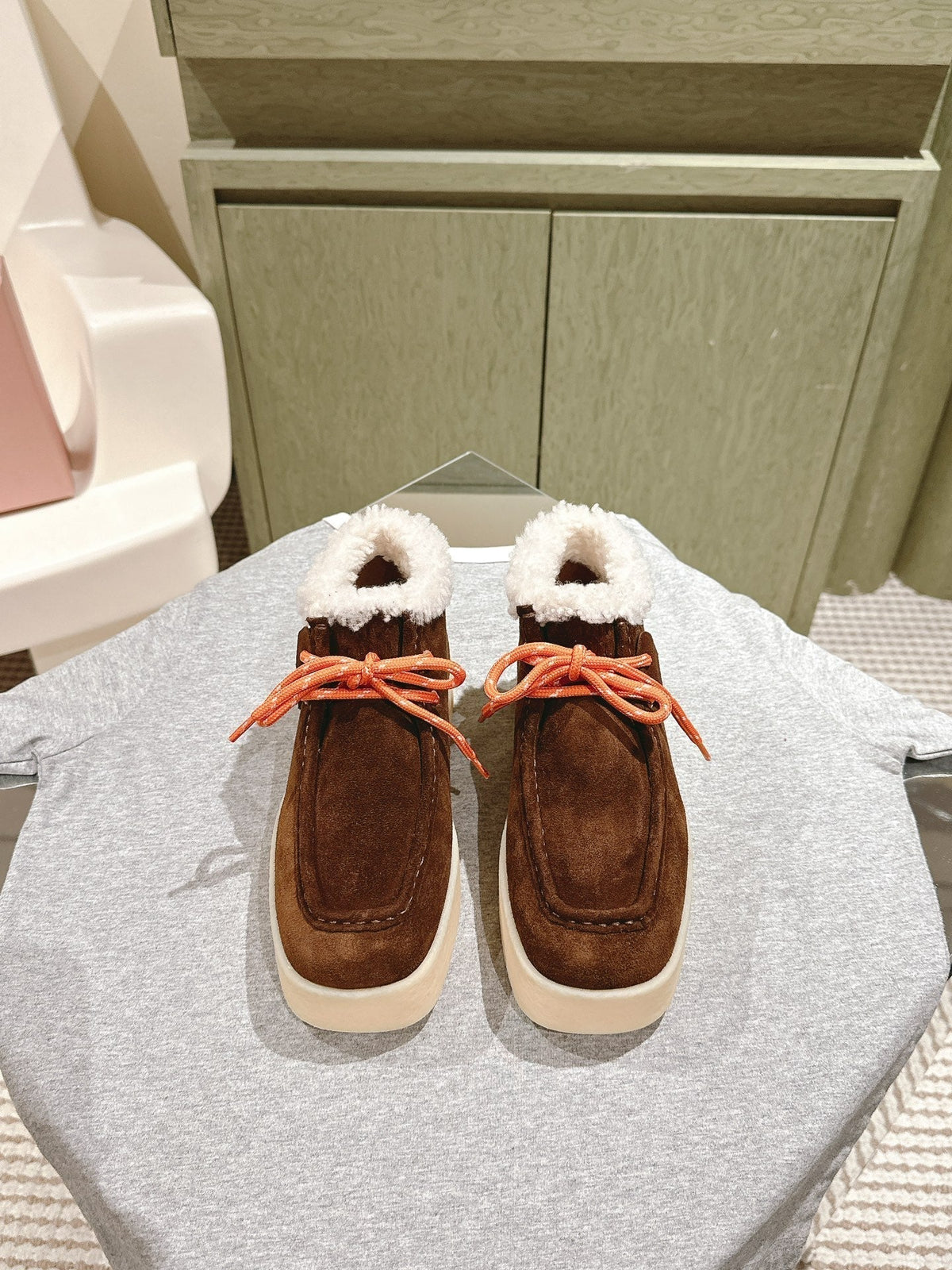Miu Ankle Boots Caramel Fleece Lining Suede