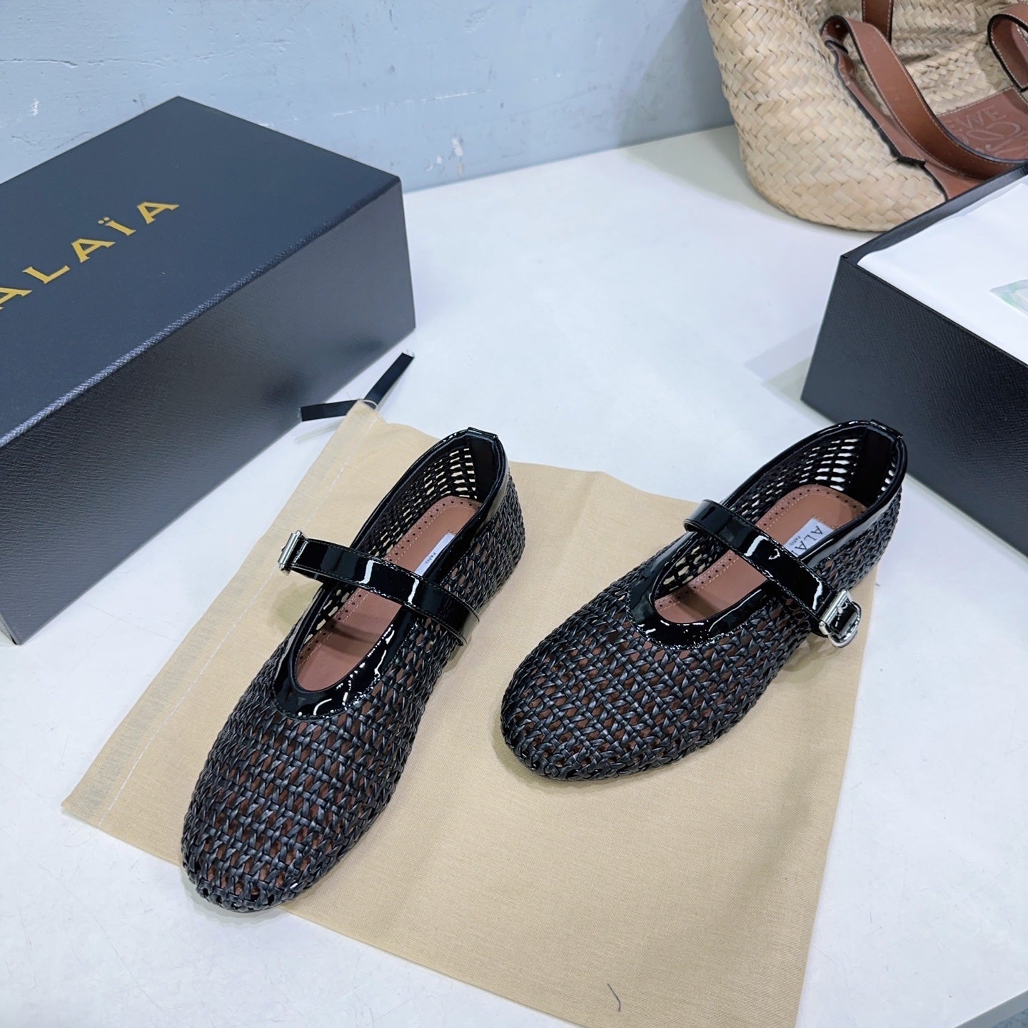 Alaia 25 Marry Janes Ballet Flats Black Wool Sheepskin 300453