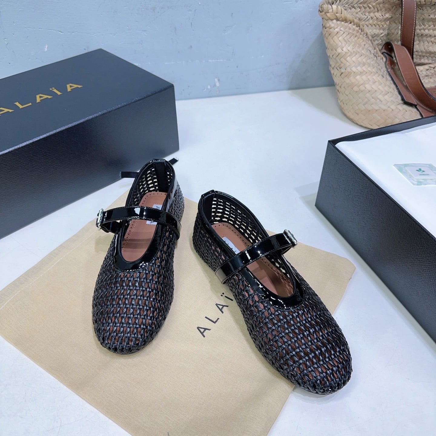 Alaia 25 Marry Janes Ballet Flats Black Wool Sheepskin 300453