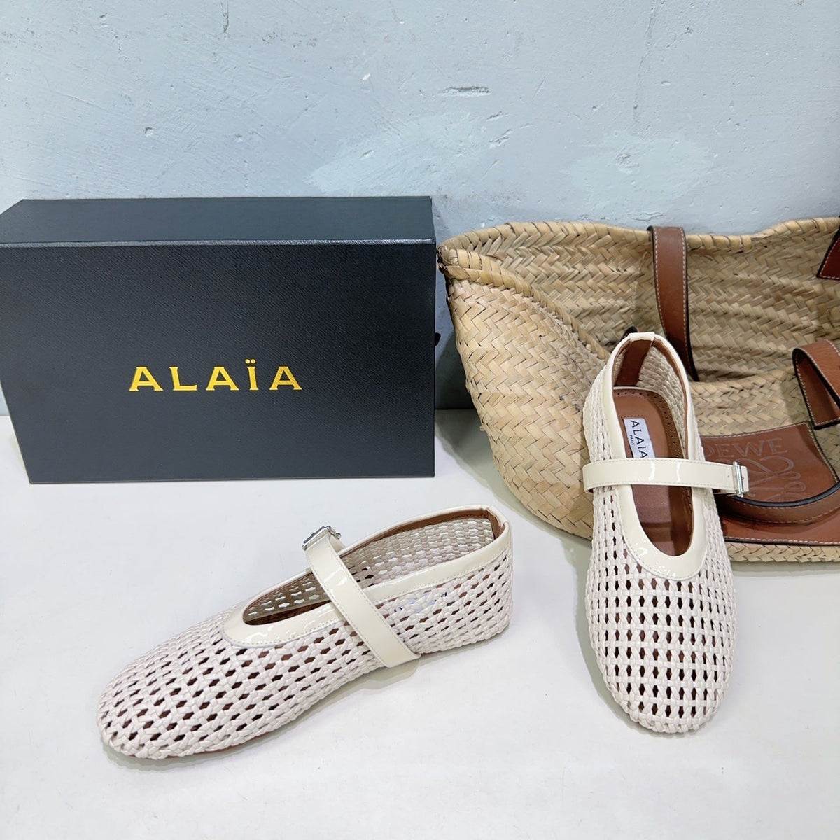 Alaia 25 Marry Janes Ballet Flats Ivory Wool Sheepskin 300454