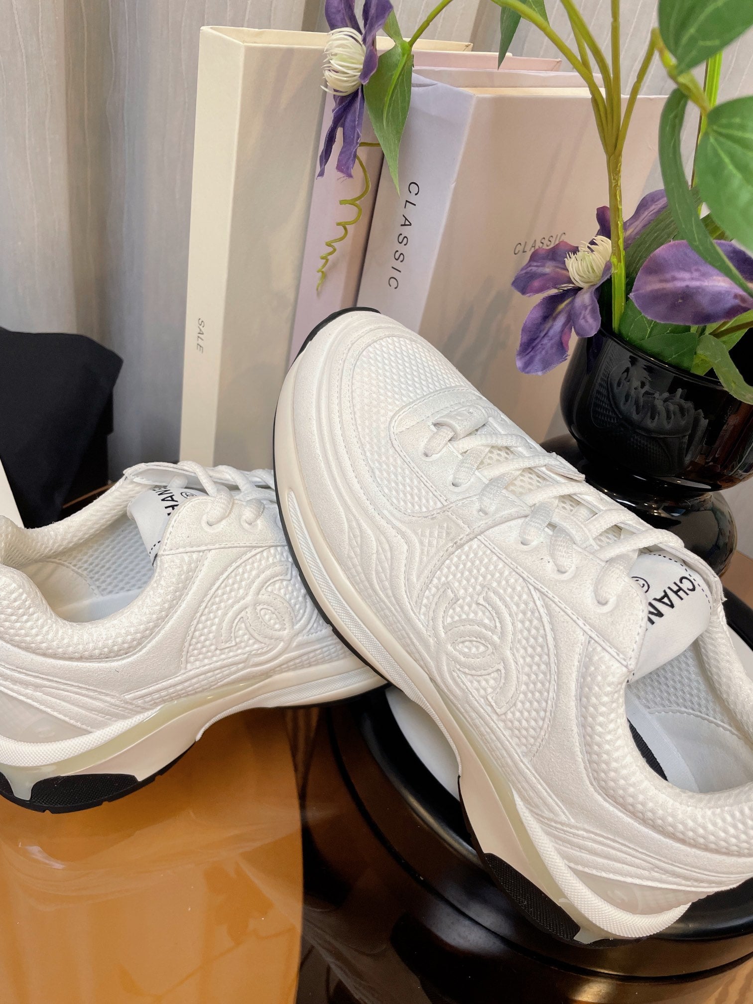 cc classic sneaker white fabric calfskin