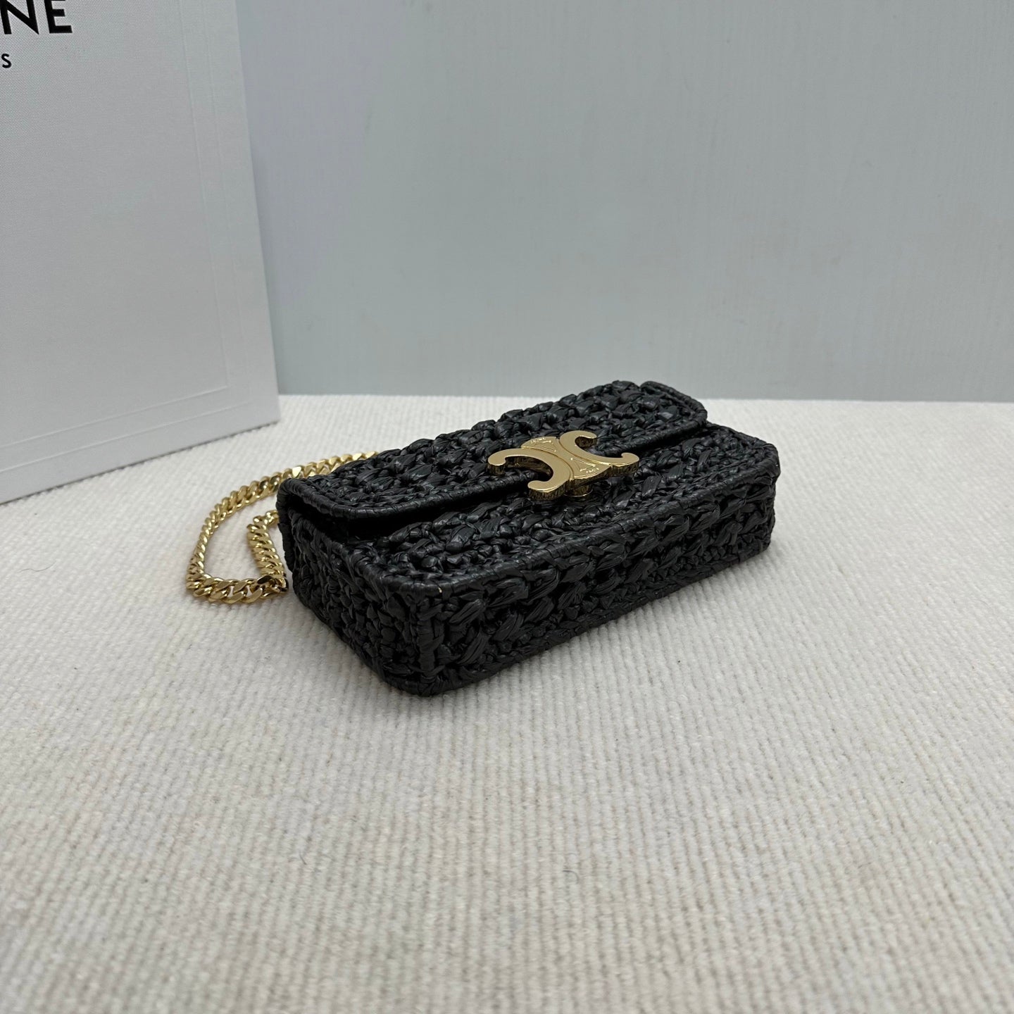 Celin Triomphe 20cm Black Raffia