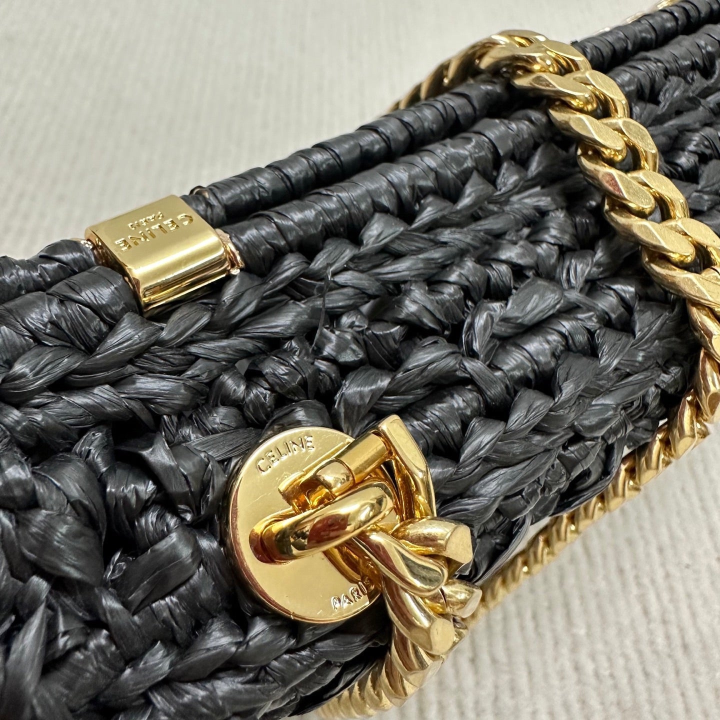 Celin Triomphe 20cm Black Raffia