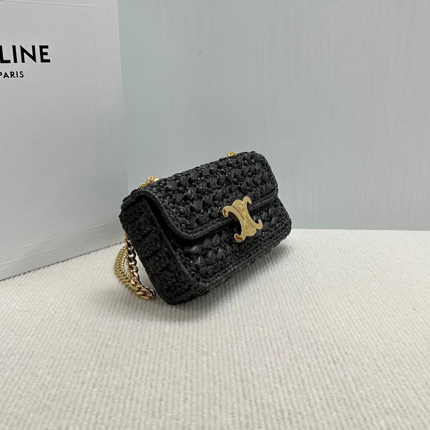 Celin Triomphe 20cm Black Raffia