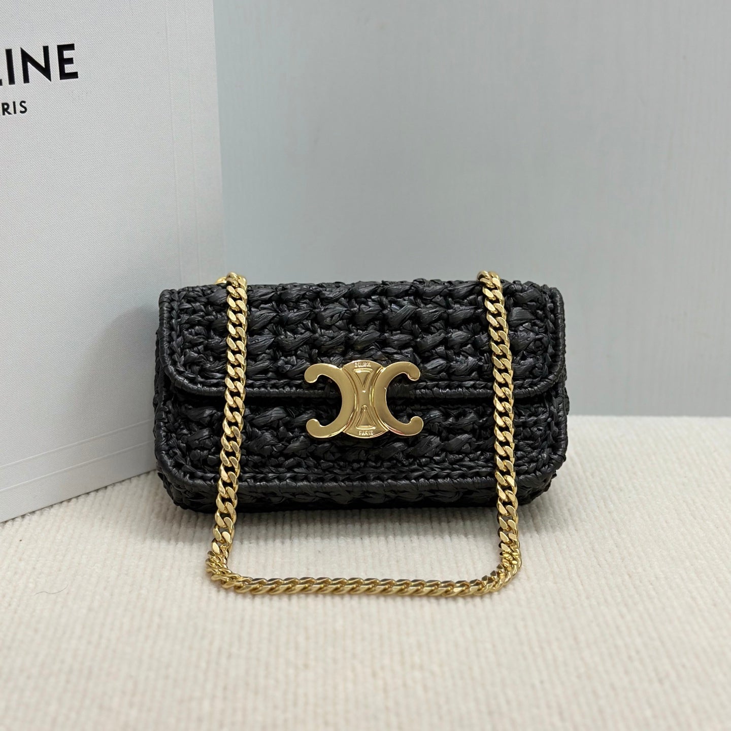 Celin Triomphe 20cm Black Raffia