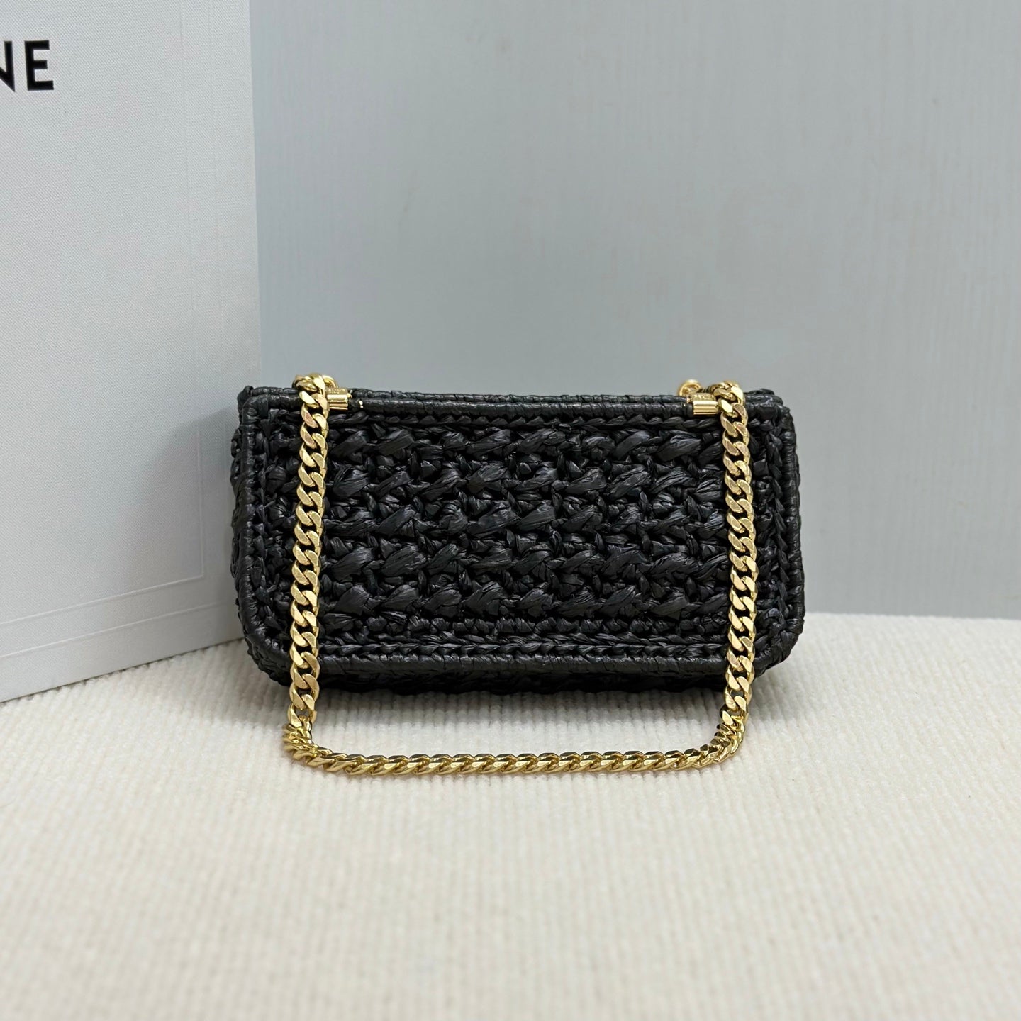 Celin Triomphe 20cm Black Raffia