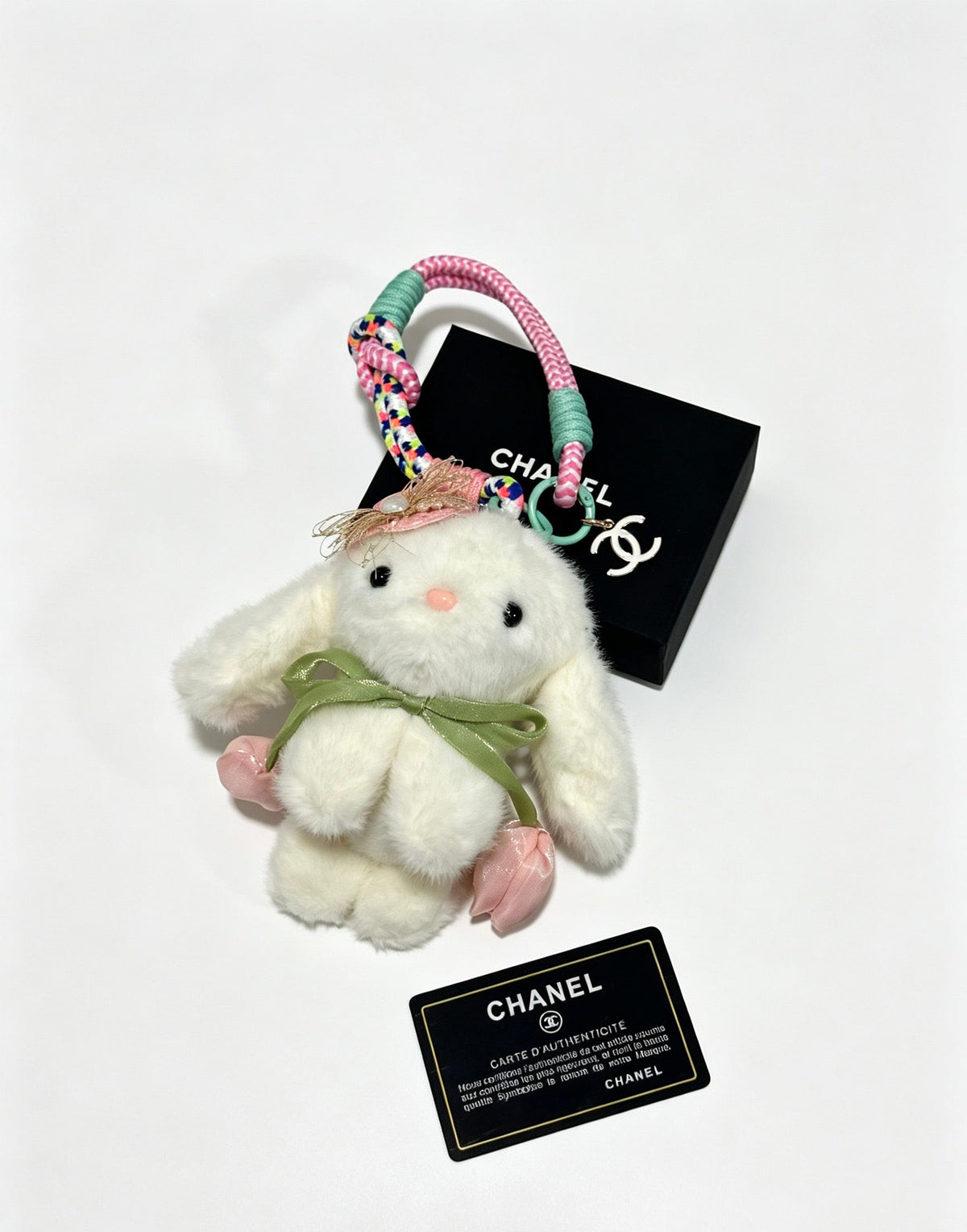 Chanel White Pink Tulips Rabbit Charm