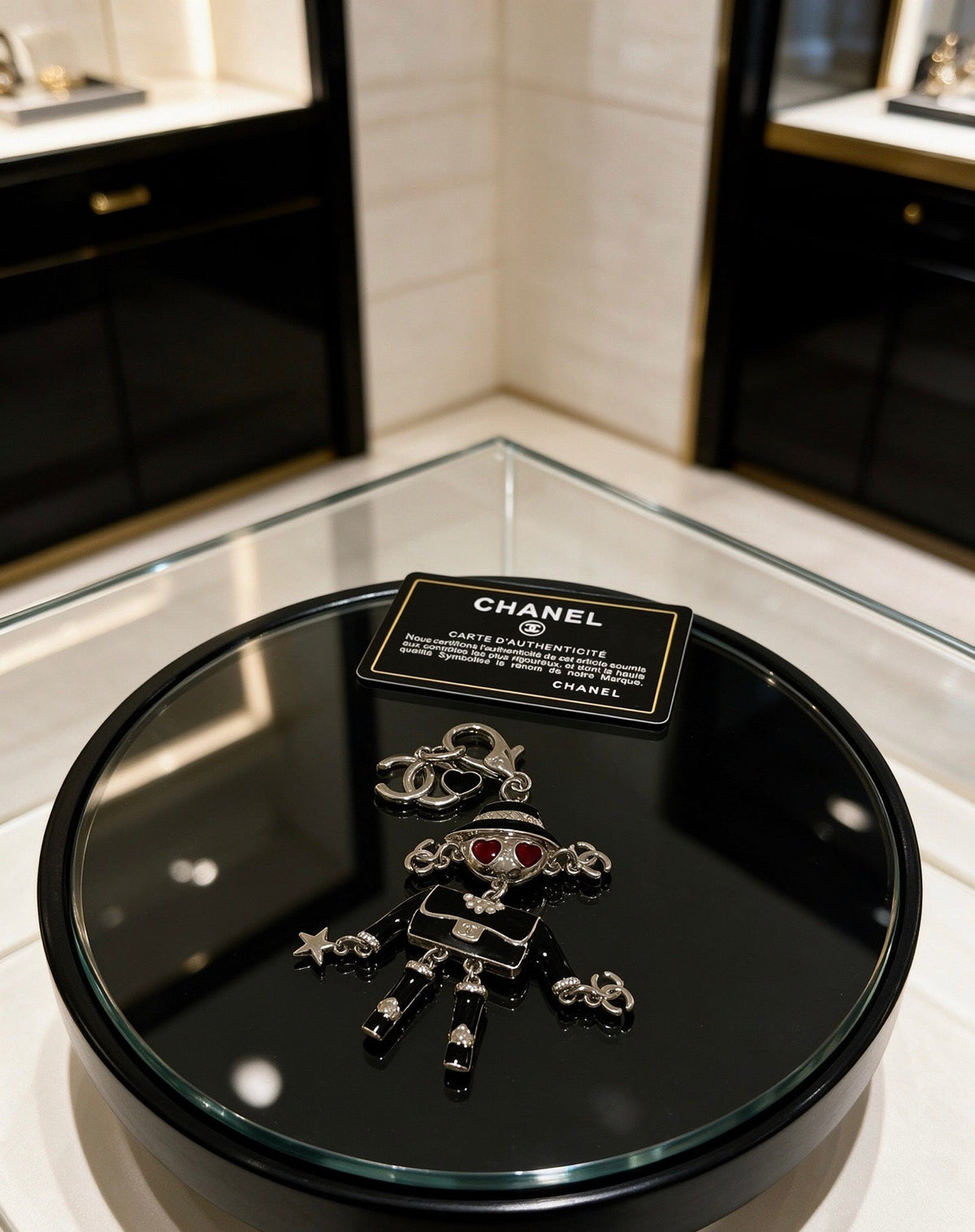 Chanel Black Silver Doll Charm