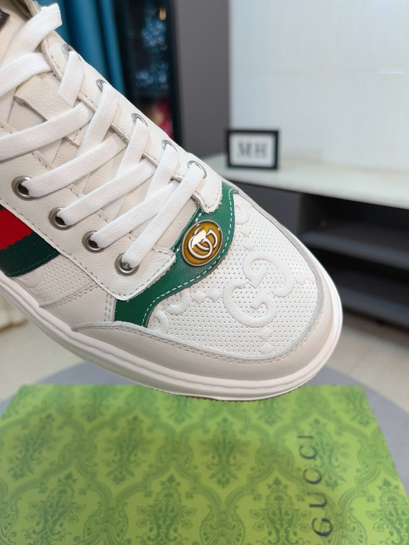 GG Men's Sneaker White Embossed Cowhide 471067