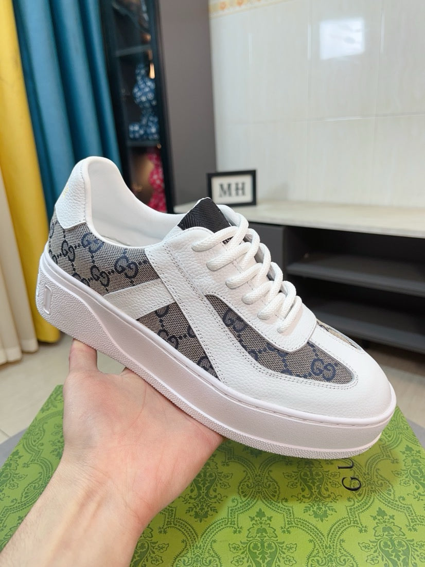 GG Men's Platform Sneaker White Blue Cowhide 523419