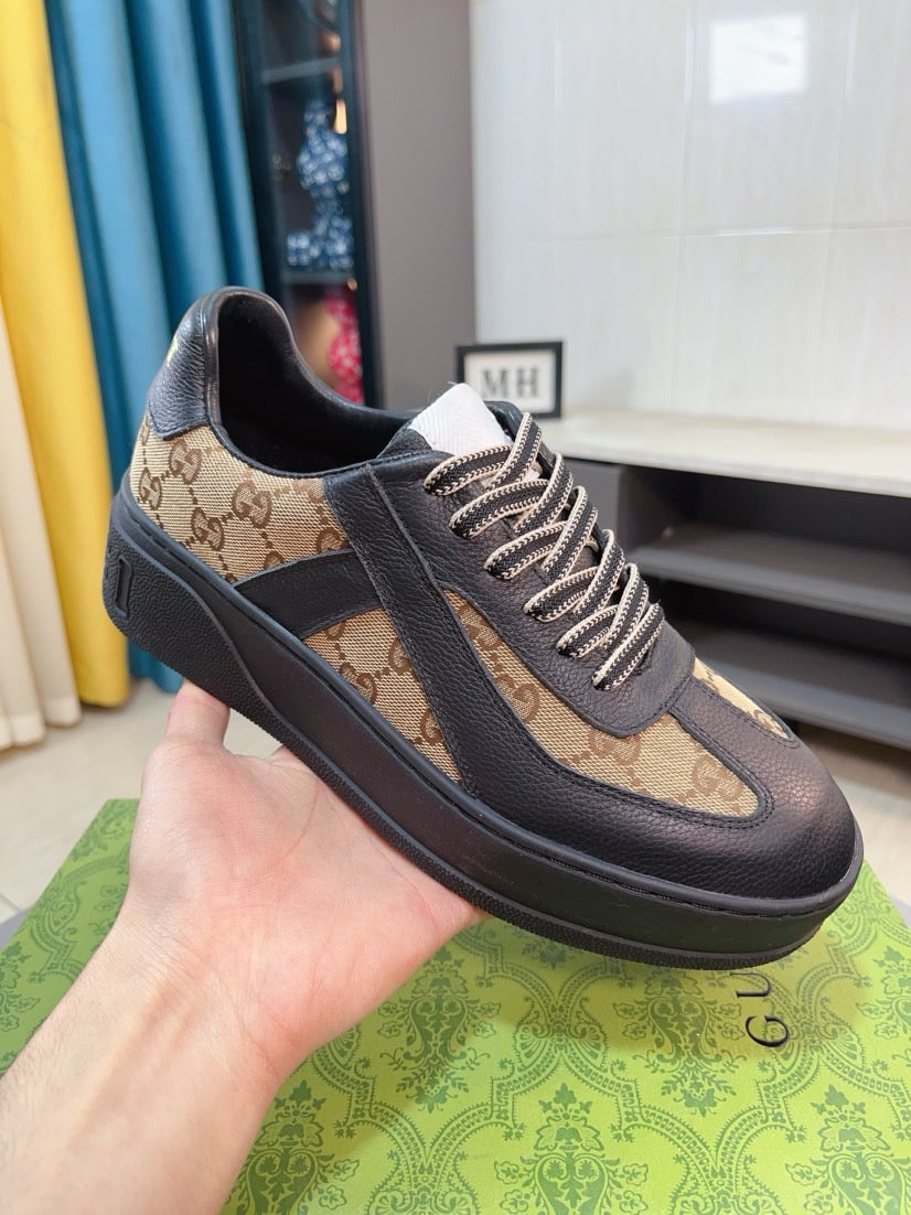GG Men's Platform Sneaker Black Brown Cowhide 523420