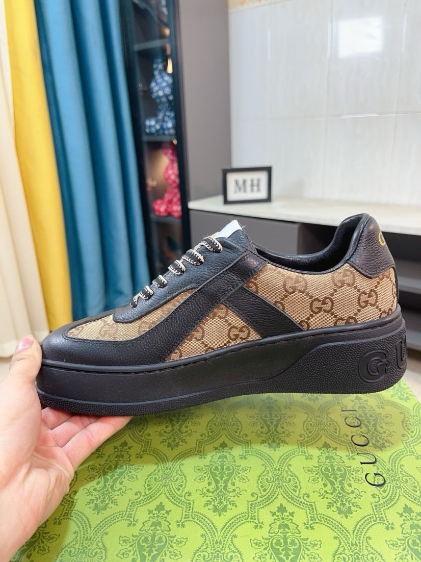 GG Men's Platform Sneaker Black Brown Cowhide 523420