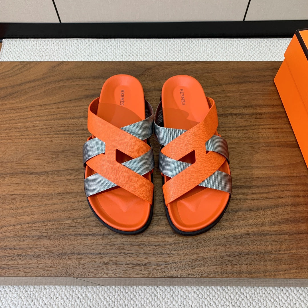 HM Kazimir Sandal Orange mix Gray Canvas Calfskin 293995