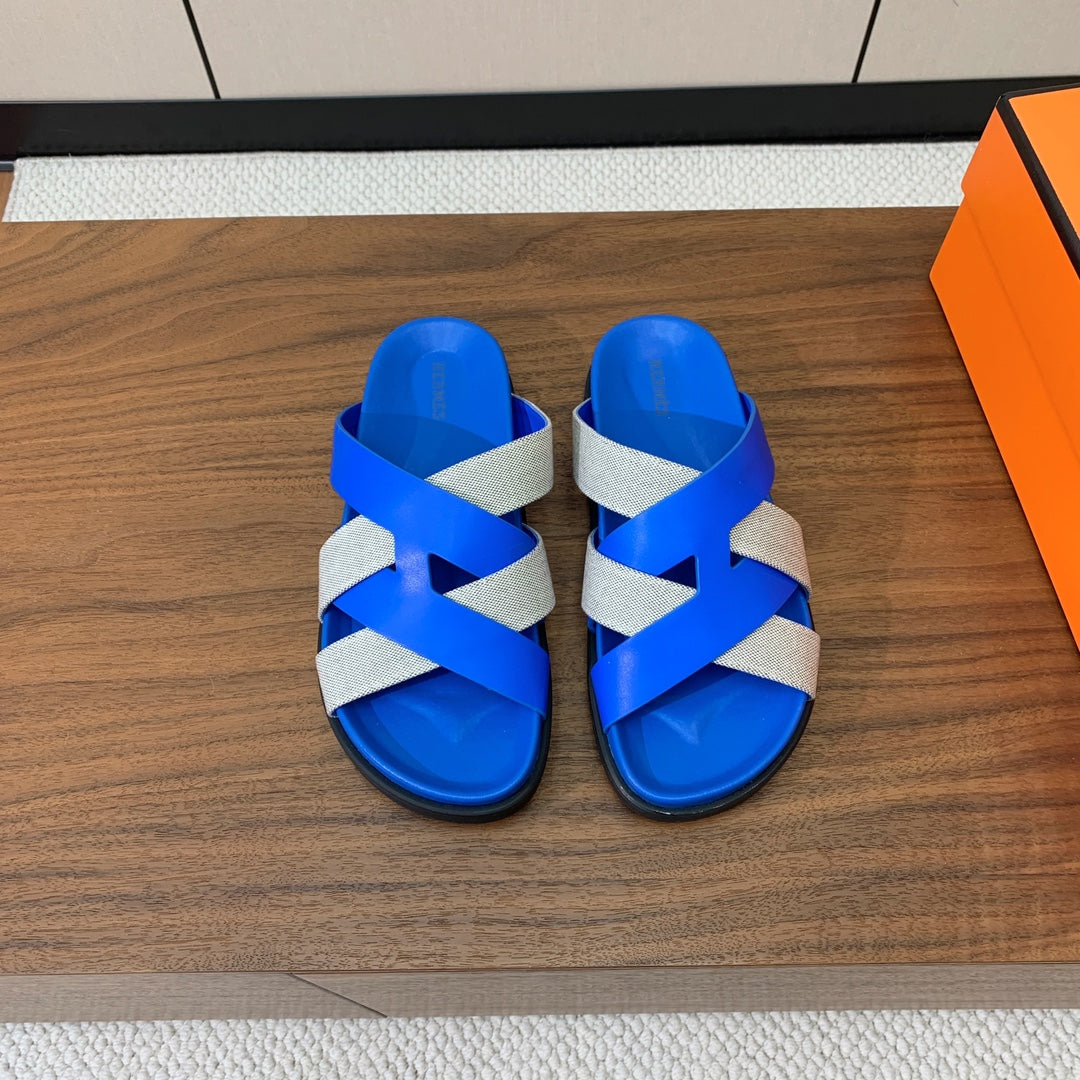 HM Kazimir Sandal Blue Gray Farbic Calfskin 293982