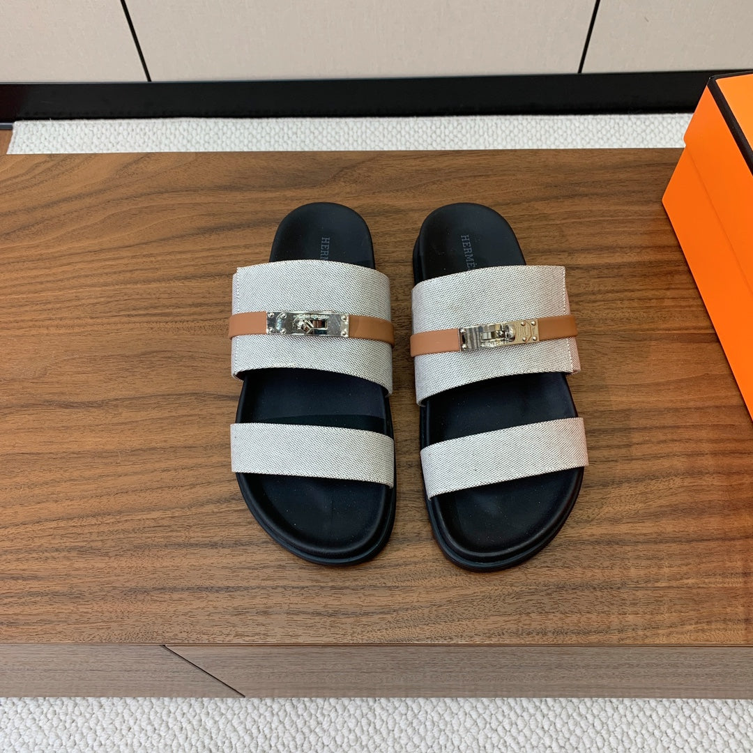 HM Jackson Sandal Grey Black Calfskin 294042