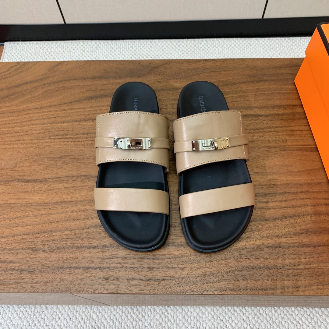 HM Jackson Sandal Beige Black Calfskin 294051