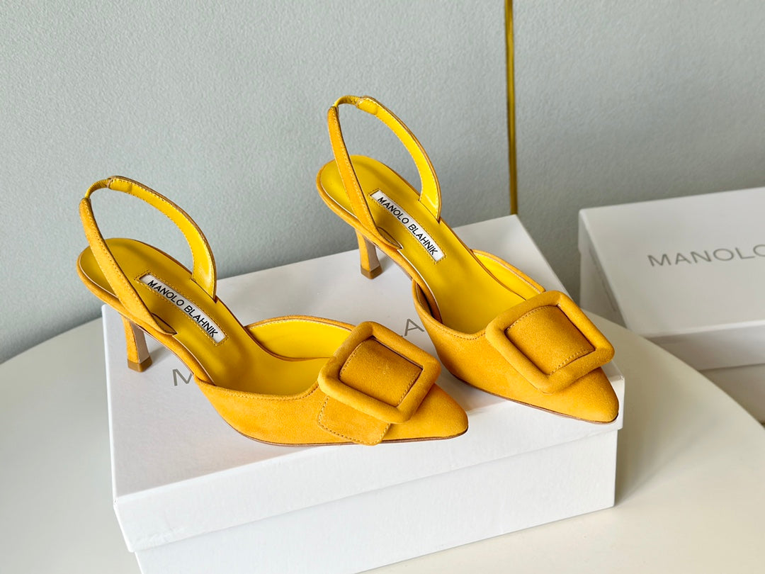 Manolo Slingback 7cm Yellow Suede Leather Bottom 451203