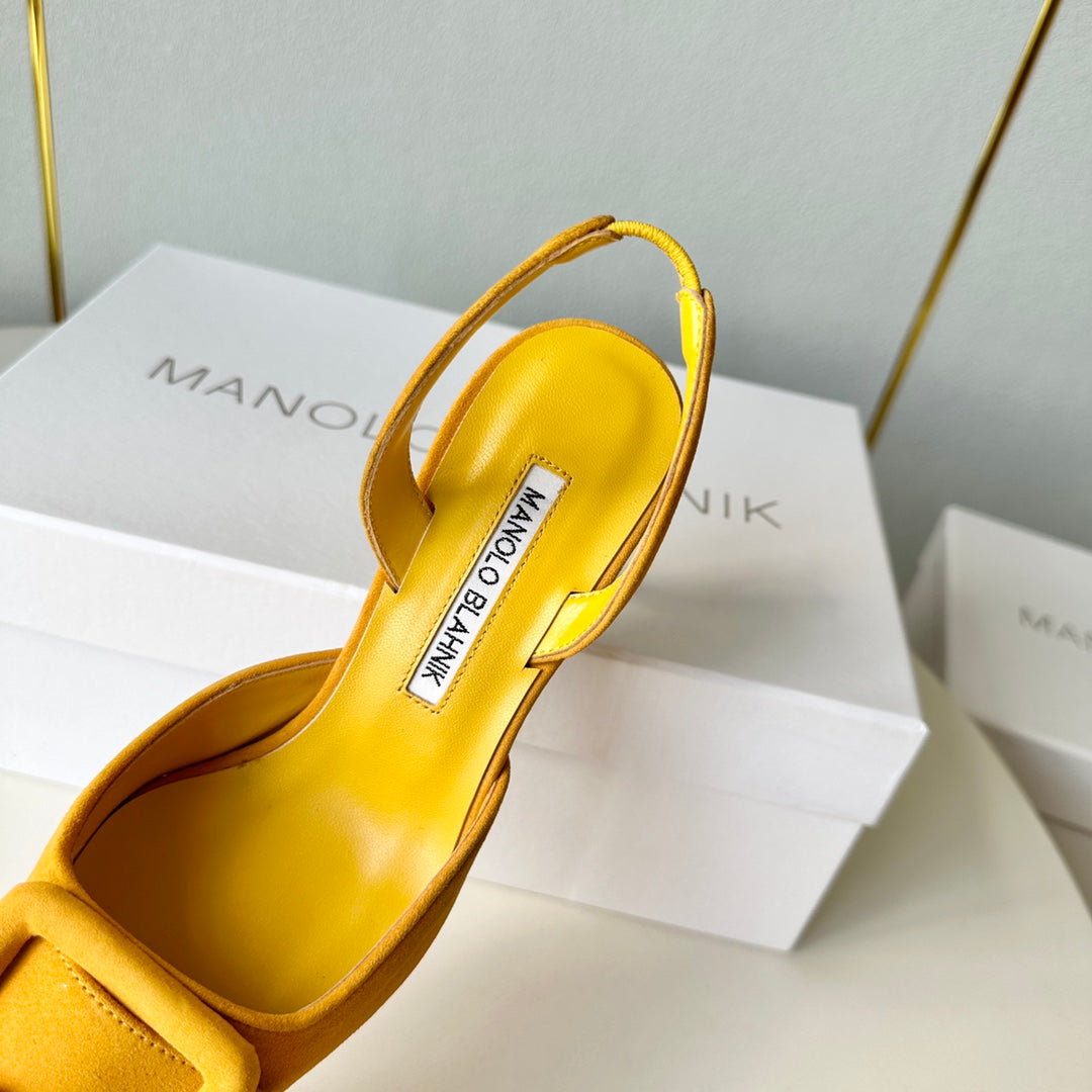 Manolo Slingback 7cm Yellow Suede Leather Bottom 451203