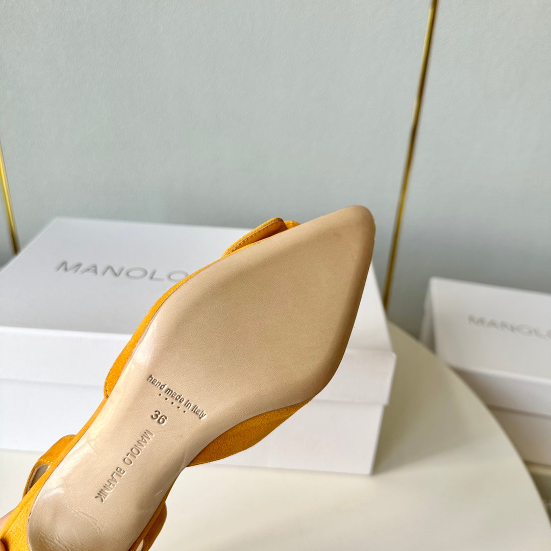 Manolo Slingback 7cm Yellow Suede Leather Bottom 451203