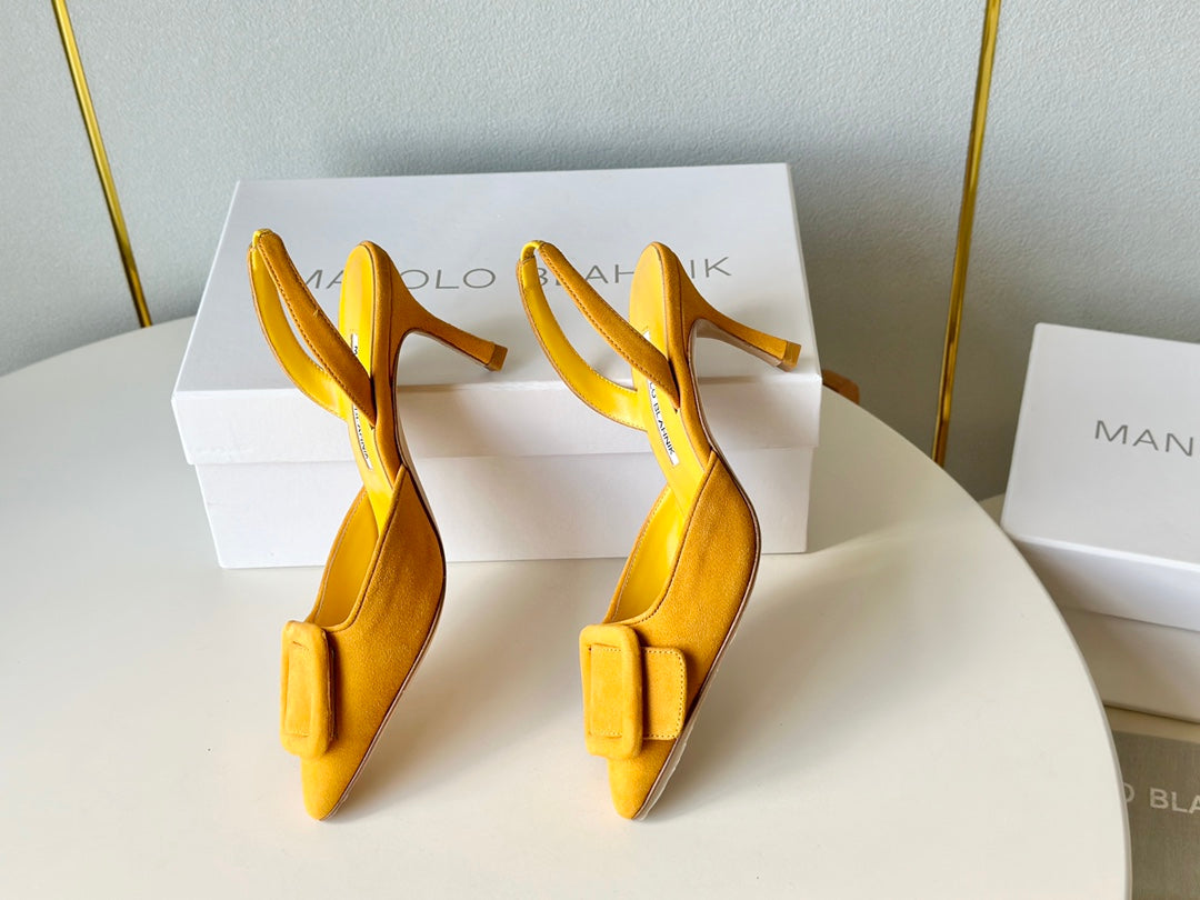 Manolo Slingback 7cm Yellow Suede Leather Bottom 451203