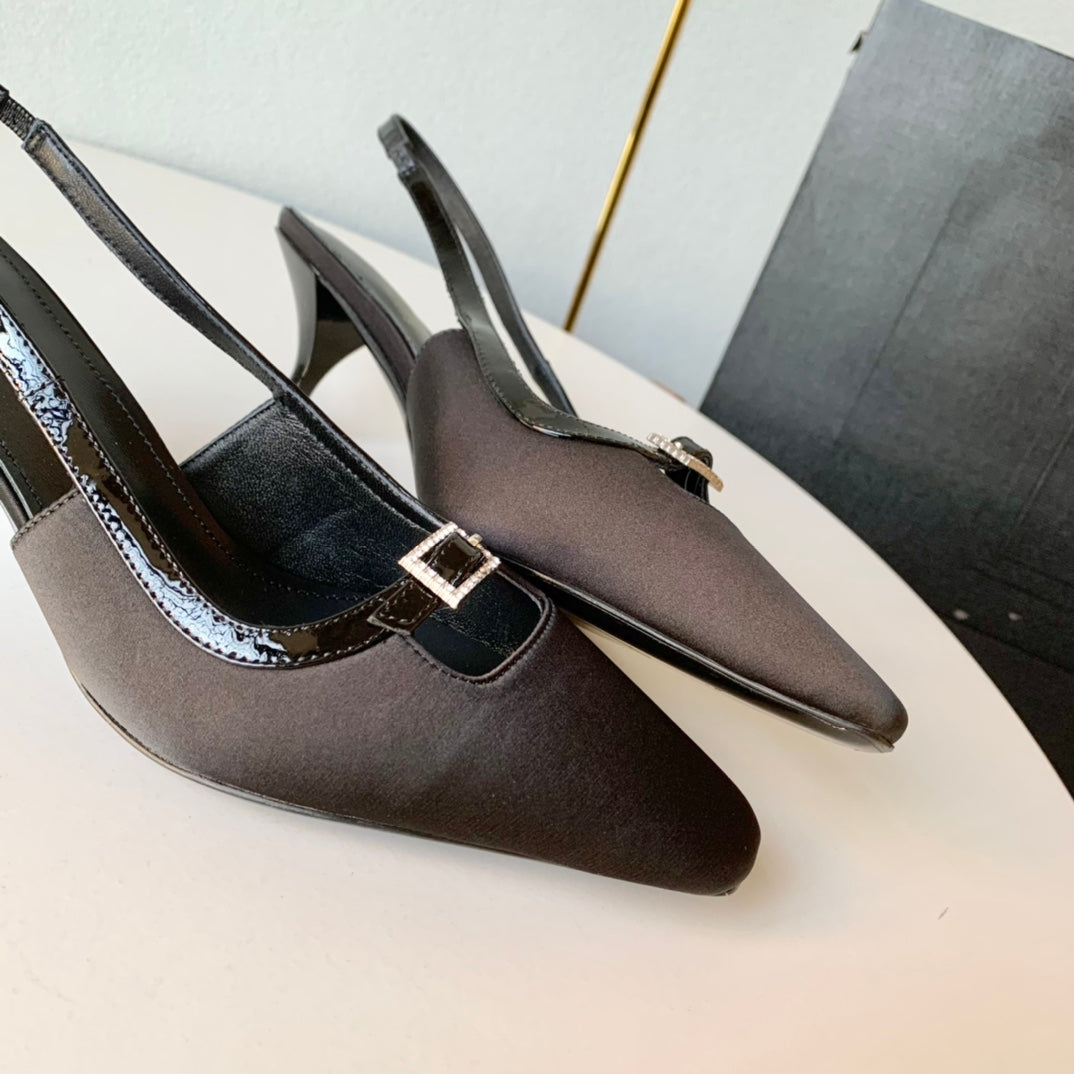 SL BLADE SLINGBACK BLACK SATIN