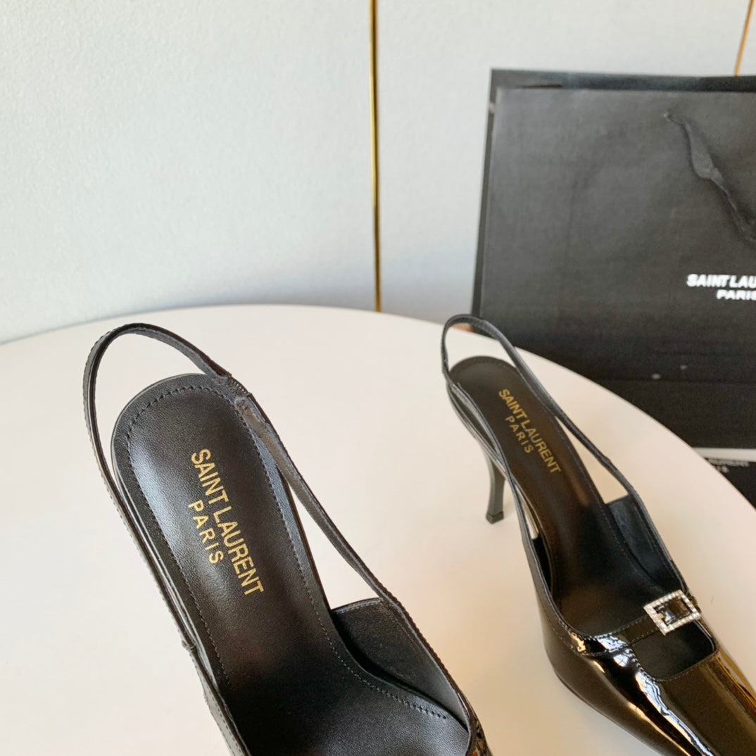 SL BLADE SLINGBACK BLACK POLISHED CALFSKIN